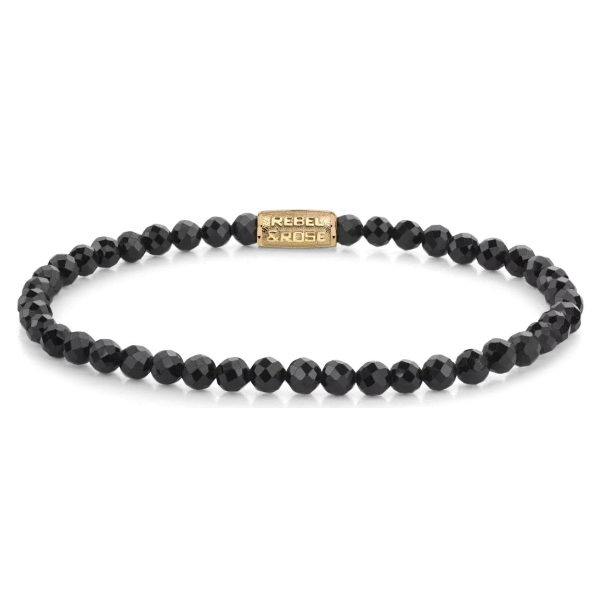 Rebel & Rose Armband Armband aus 4mm facettierten Black Spinel Perlen Edelstahlverschluss