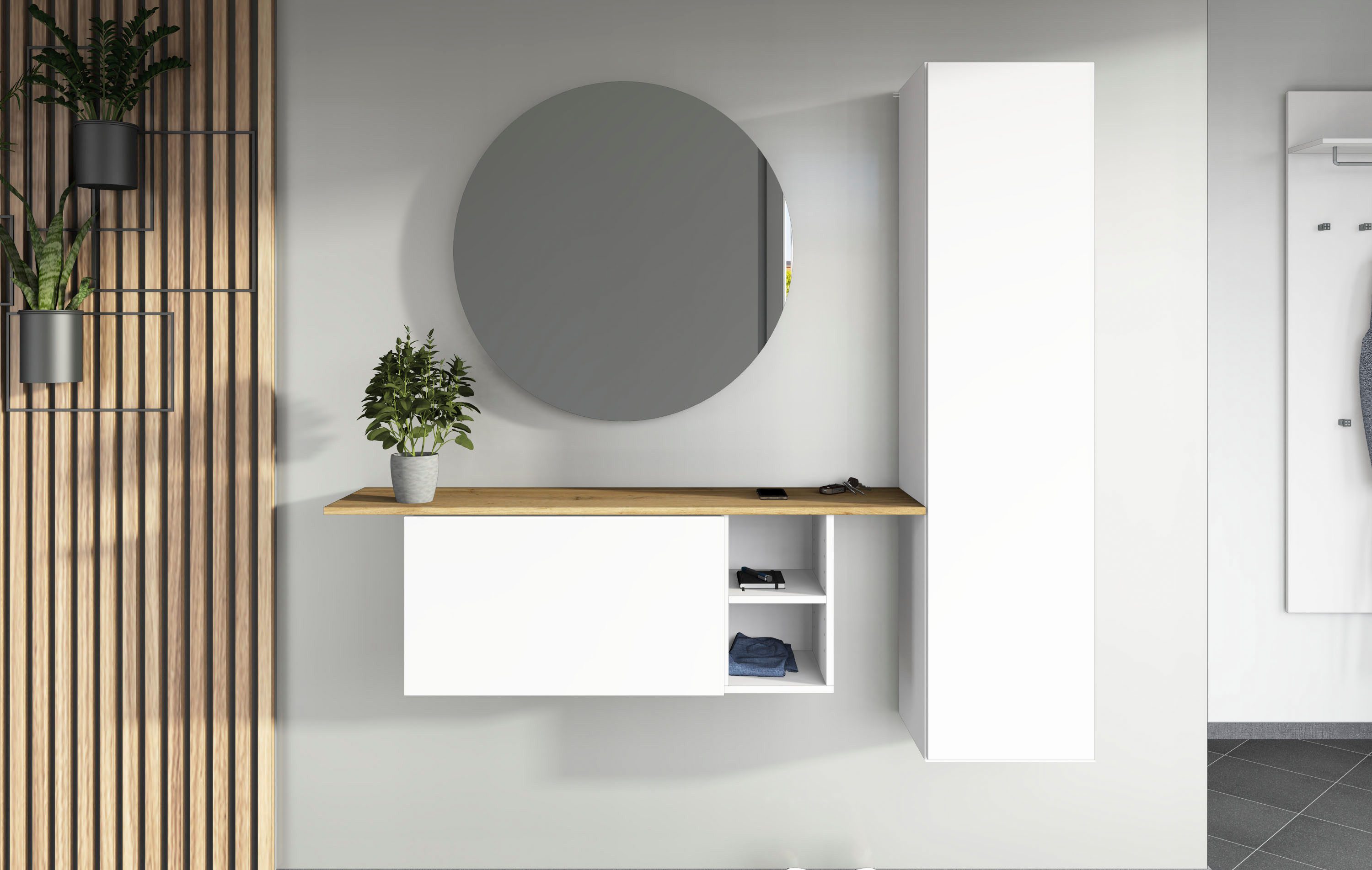 borchardt Möbel Garderoben-Set Toledo, moderne hängende Garderobe, Schminktisch mit Regalfächern, (Spar-Set), 152x140cm (BxH), viel Stauraum, viele Regalböden, modern, hängend