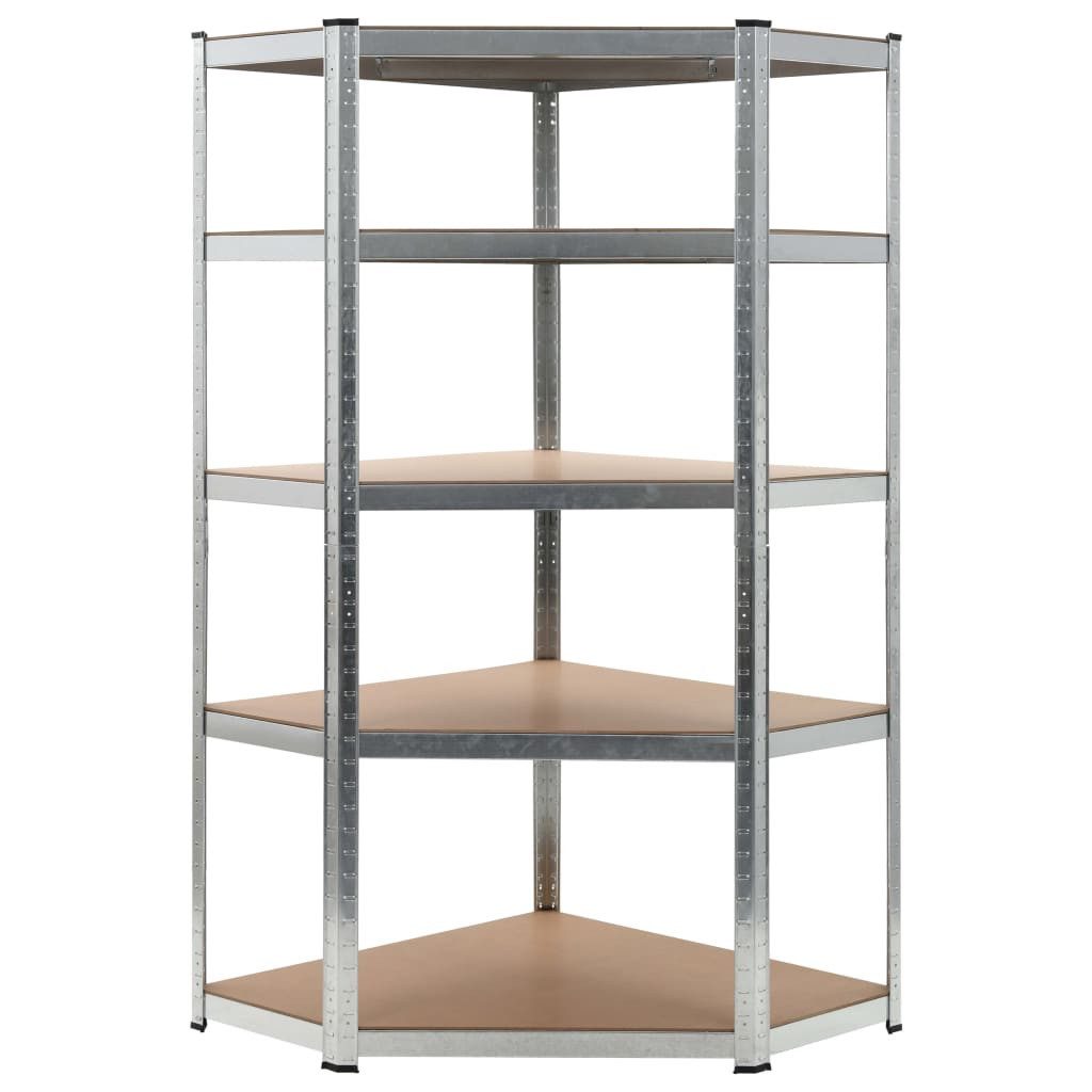 furnicato Ablageregal Eckregal 90x90x180 cm Silber mit verzinktem Stahl und Holzwerkstoff, 1-tlg., Rostgeschütztes Lagerregal mit 5 höhenverstellbaren Einlegeböden