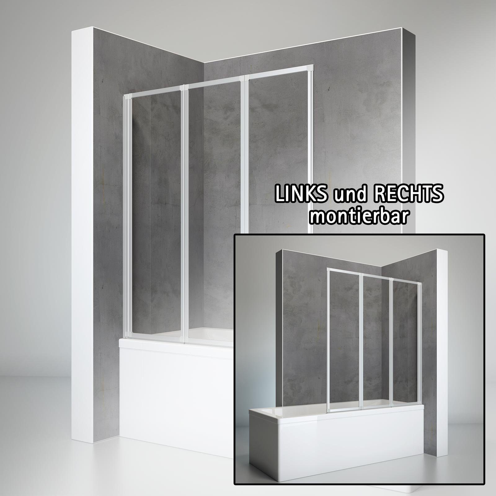 Schulte Badewannenfaltwand Well 127 x 140 cm, Sicherheitsglas, (3 tlg), Klar Alu-Natur