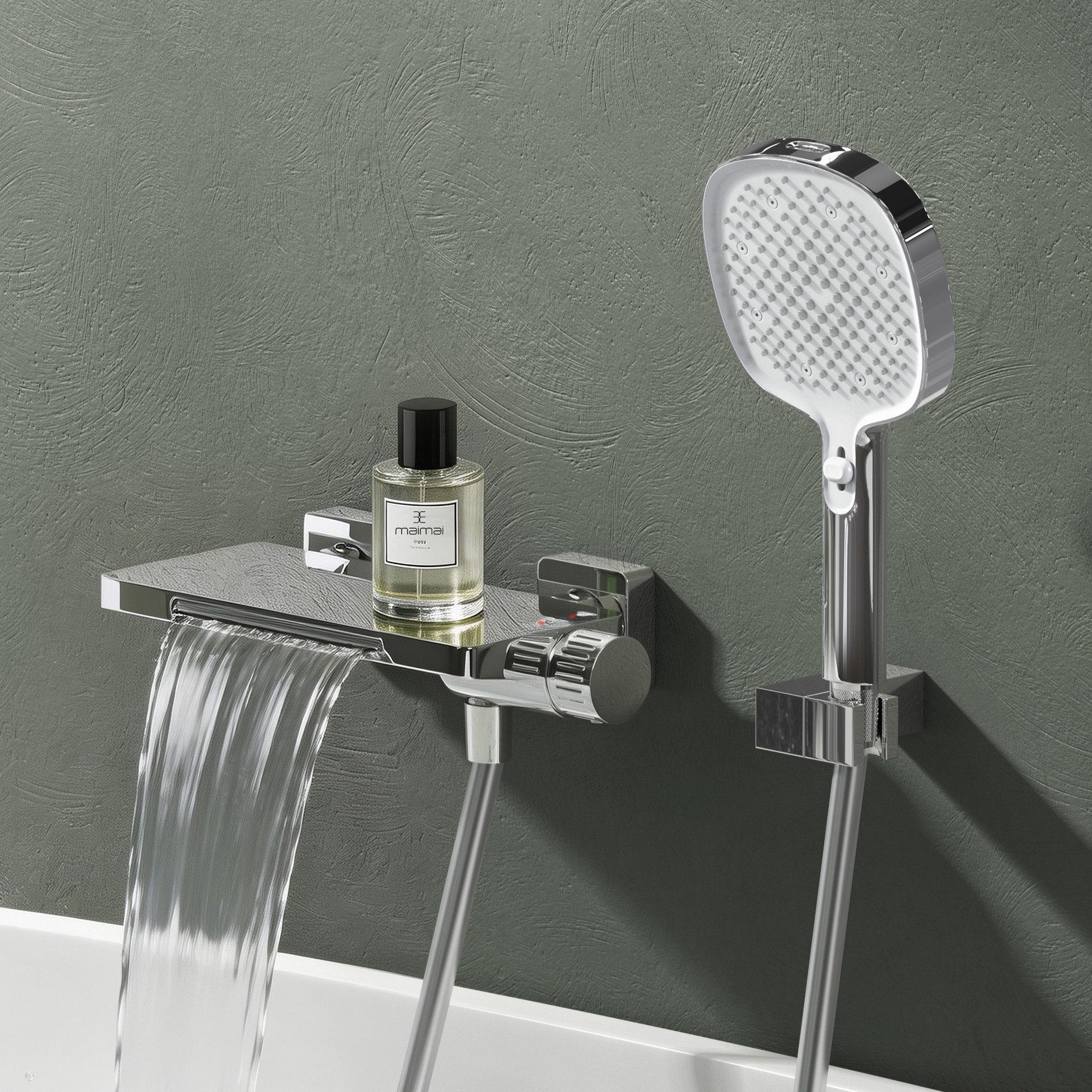 Mai & Mai Wannenarmatur Badewannenarmatur mit Handbrause Wandarmatur 4 Strahlarten DSN-403