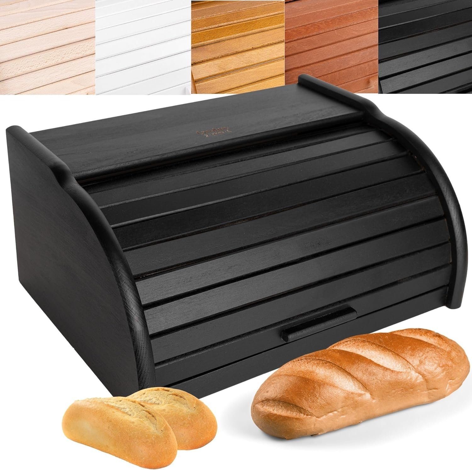 Creative Home Brotkasten Holz 38 x 28,5 x 17,5 cm Brotkiste mit Rolldeckel Brotbox