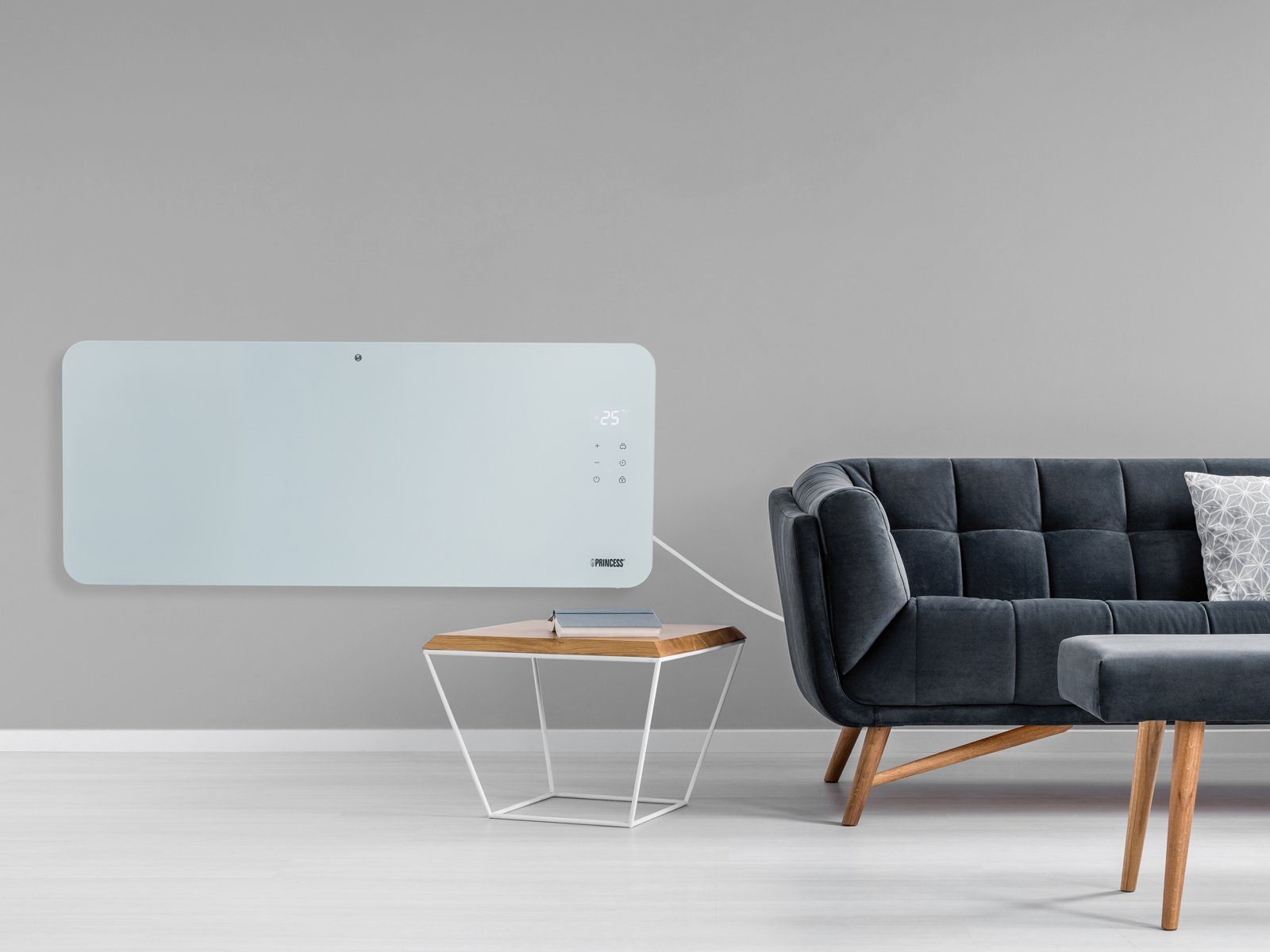 PRINCESS Konvektor, 2000 W, Smarte Elektroheizung Glaskörper Zusatzheizung Raumheizung Weiß 92cm