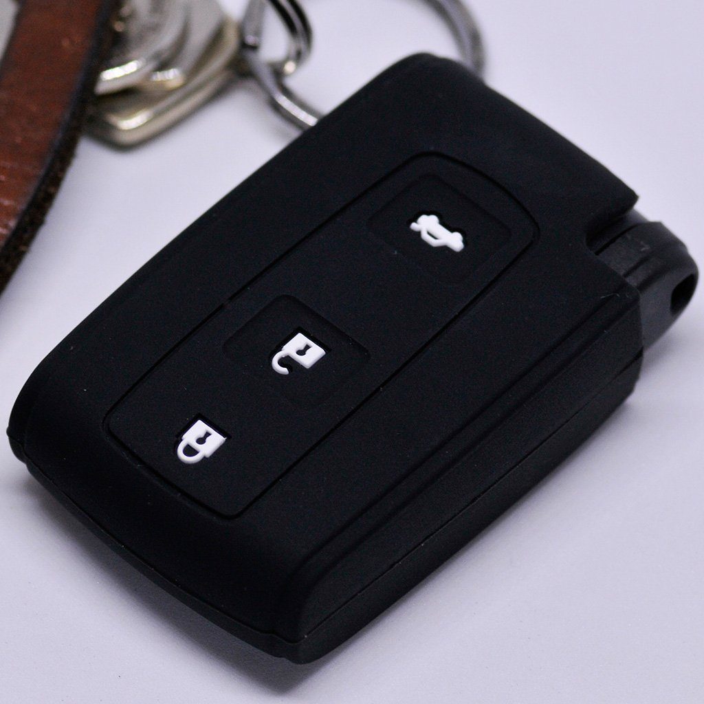 mt-key Schlüsseltasche Autoschlüssel Softcase Silikon Schutzhülle Schwarz, für Toyota Prius Corolla Verso 3 Tasten Funk Fernbedienung