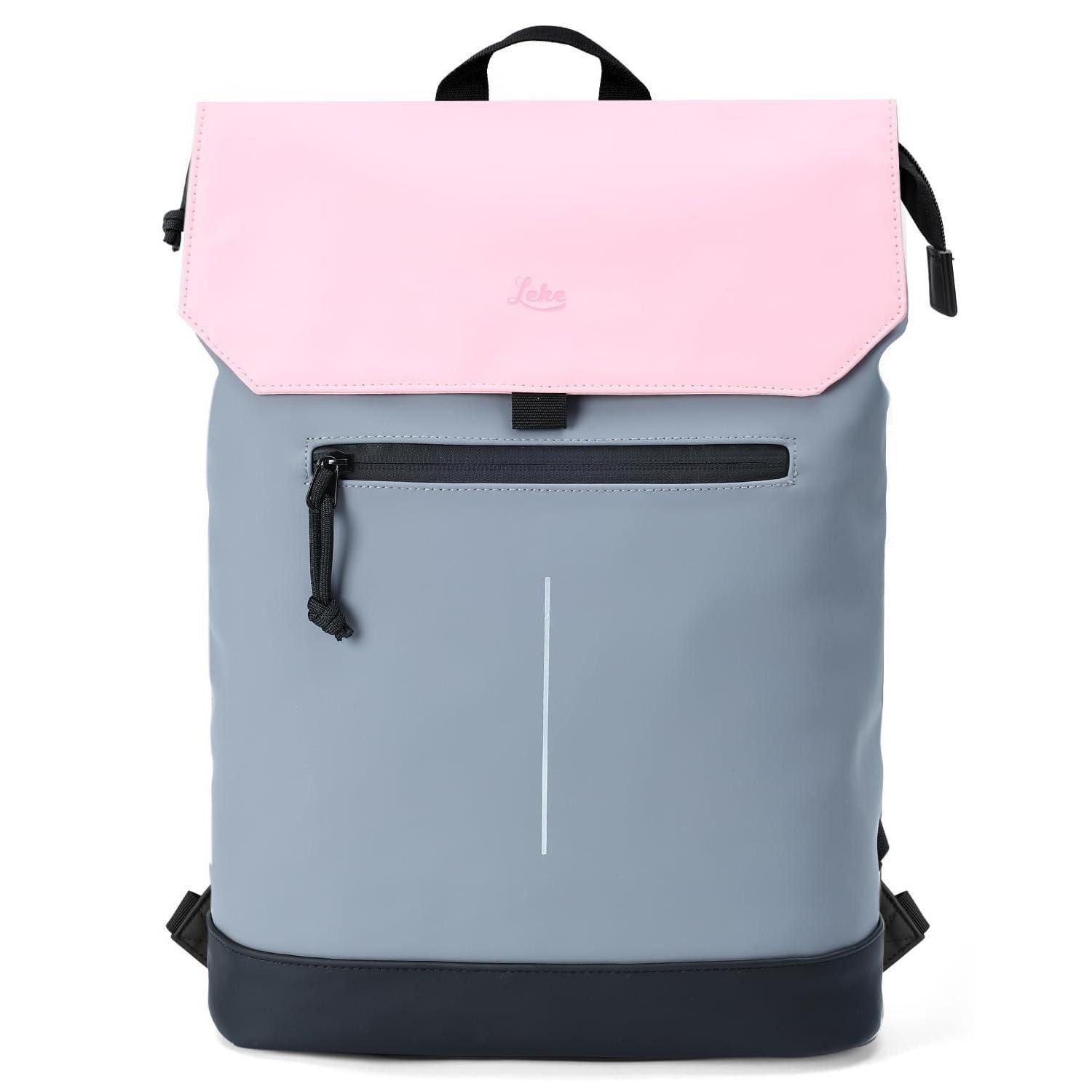 LuxusKollektion Laptoprucksack Rucksack Damen/Herren Mattleder 15,6" Laptopfach Rosa Grau