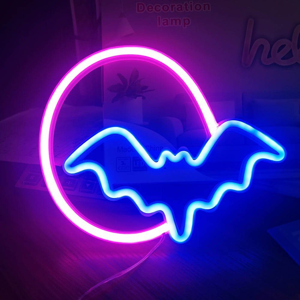 LED Fledermaus, Wanddekoration für Schlafzimmer Rosnek Bar, Neonschild USB/Batterie, Halloween Dekolicht Lichter, Party