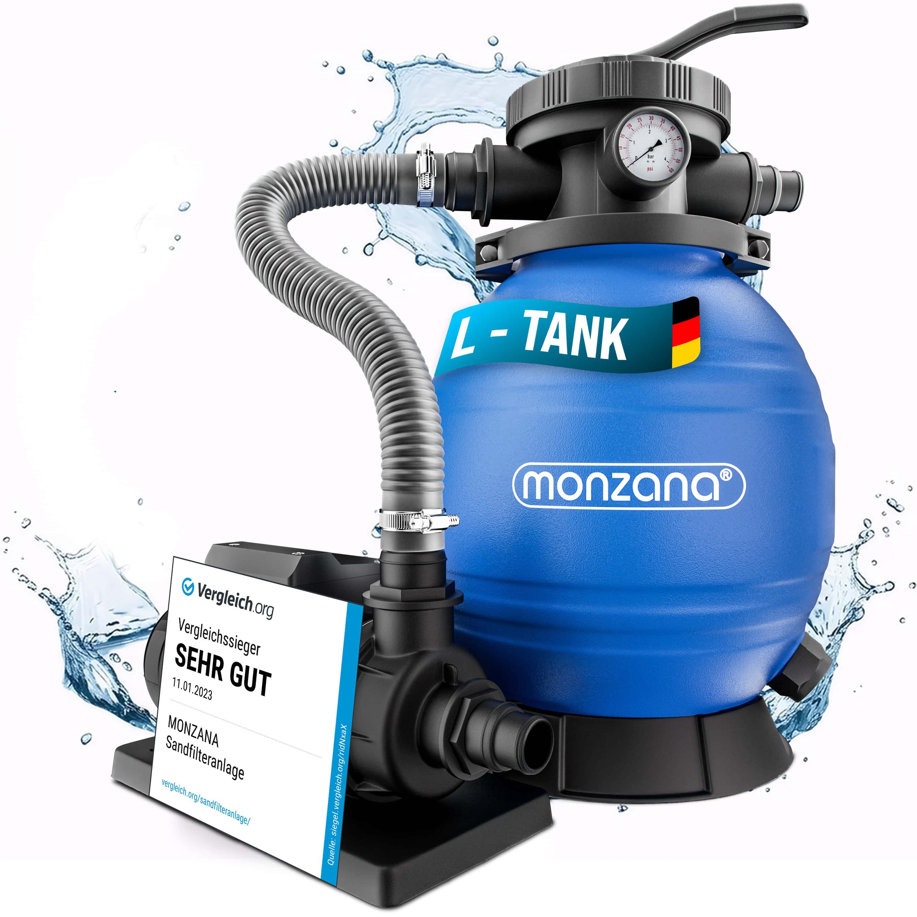monzana Sandfilteranlage, SF12K 10.200L/h bis 35.000L Pool 7Wege Ventil 2in1 Adapter