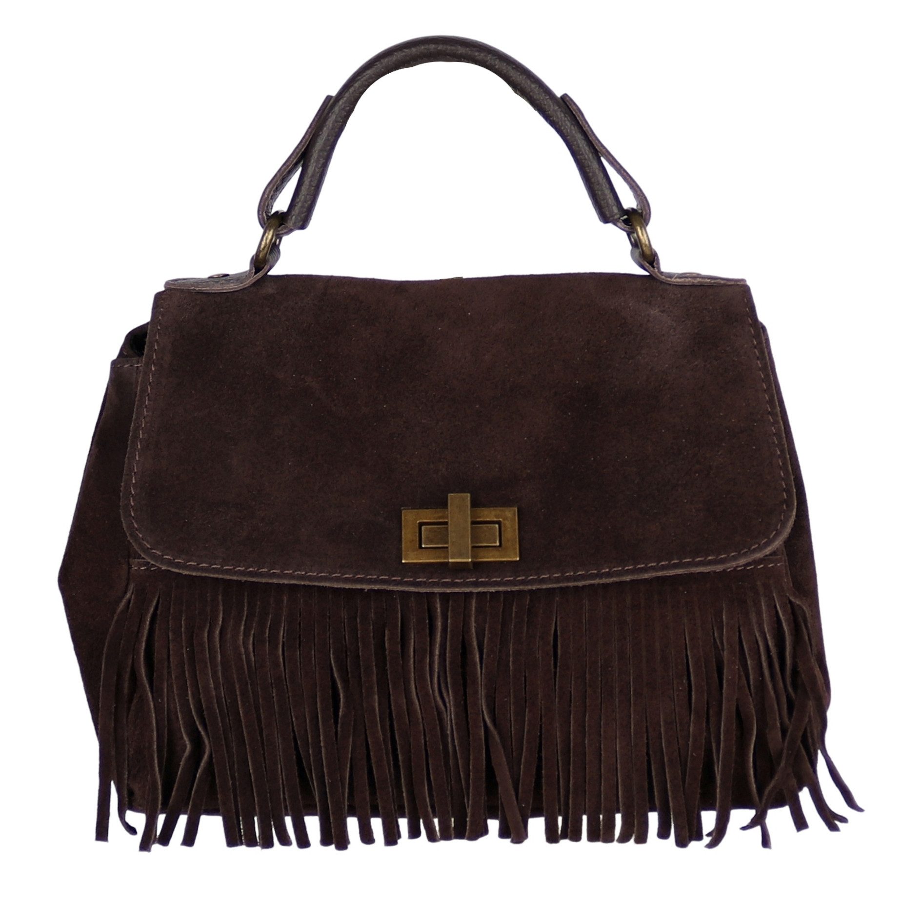 MIRROSI Henkeltasche Damen Fransen-Tasche aus Wildleder, Made in Italy (Schultertasche & Umhängetasche), mit langem Schulterriemen; ca. 26x18x10 cm