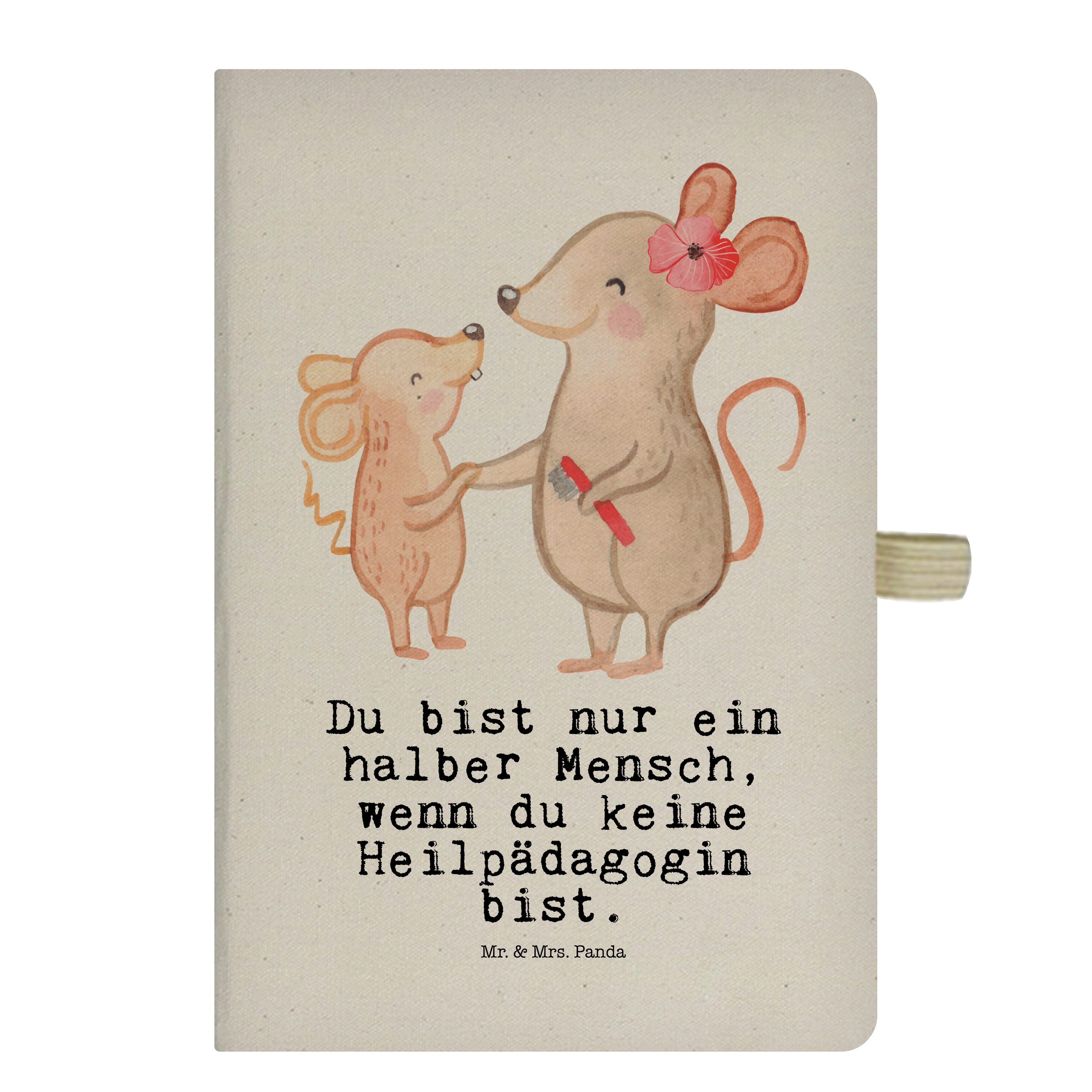 Mr. & Mrs. Panda Notizbuch Heilpädagogin Herz, babykleidung body, Transparent, Skizzenbuch, Ausb Mr. & Mrs. Panda