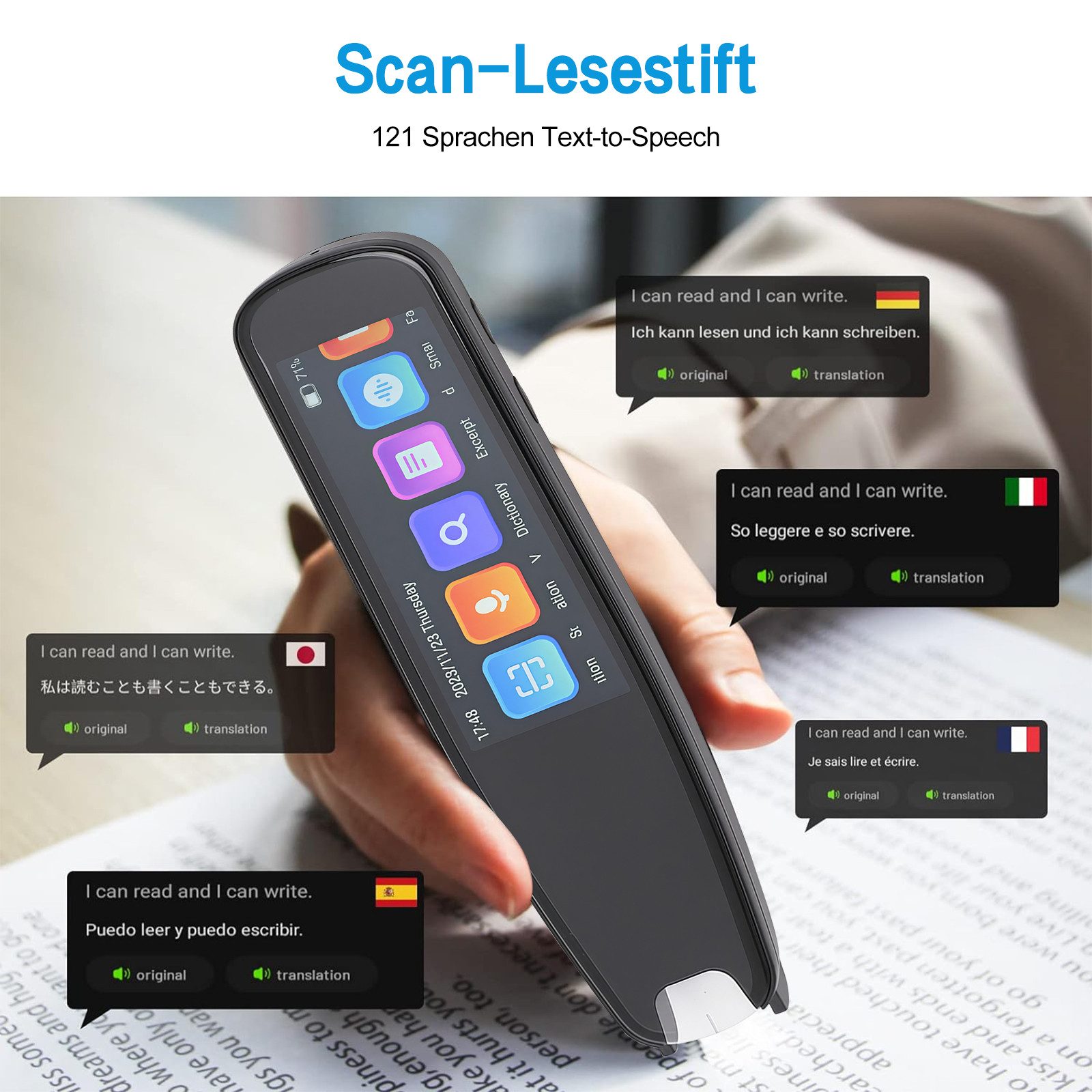 MOPUEA Sprachcomputer Übersetzungs Scanstift Smart Übersetzer Mobiler Scanner Übersetzer, mit 131 Online und 12 Offline Sprachen
