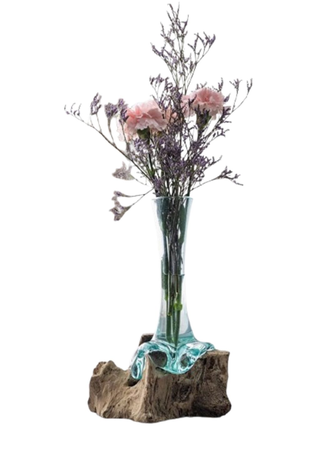 Dekovase Wurzelholz Vase Deko Blumen Hoch Glas Handarbeit Schale Pflanzer