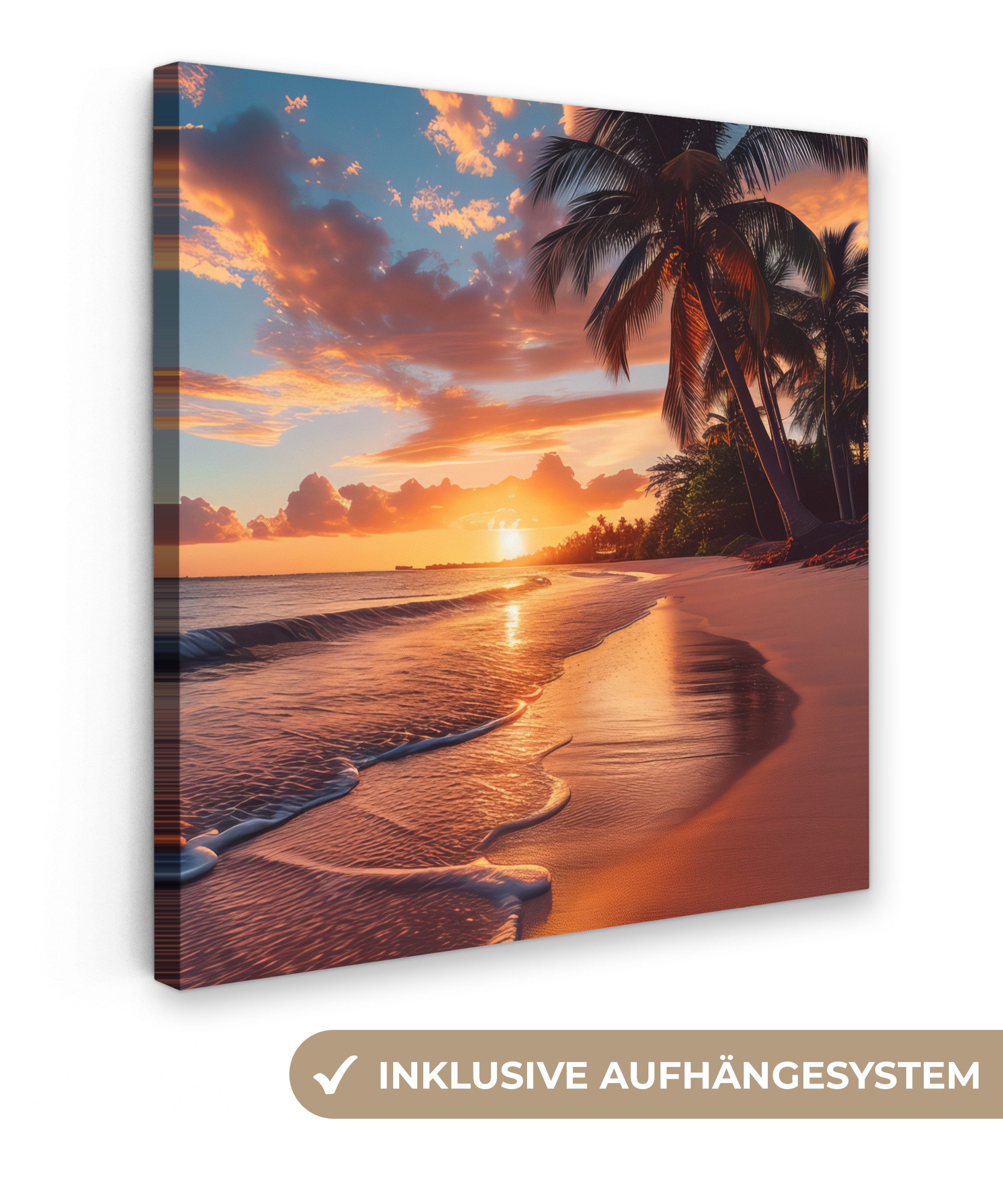 OneMillionCanvasses® Leinwandbild Sonnenuntergang - Palmen - Meer - Sonne - Strand, Fotodruck (1 St), Wandbild, Deko Schlafzimmer Wohnzimmer Flur 20x20 cm