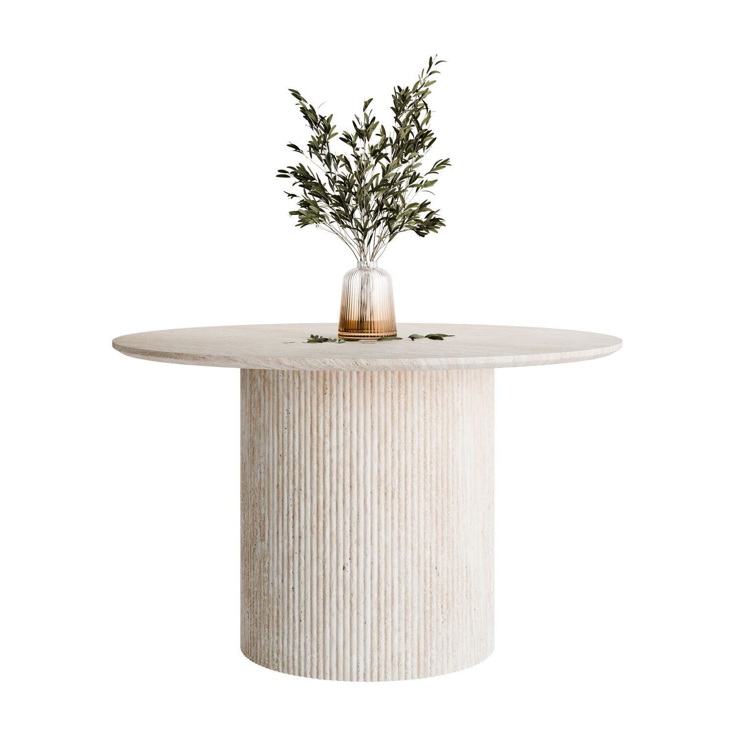 yourhouse24 Esstisch Modell ORI (120 cm) – Runder Tisch mit geriffeltem Sockel, mit Ø 120 cm für 4-6 Personen. Architektonisches Lamellen-Design