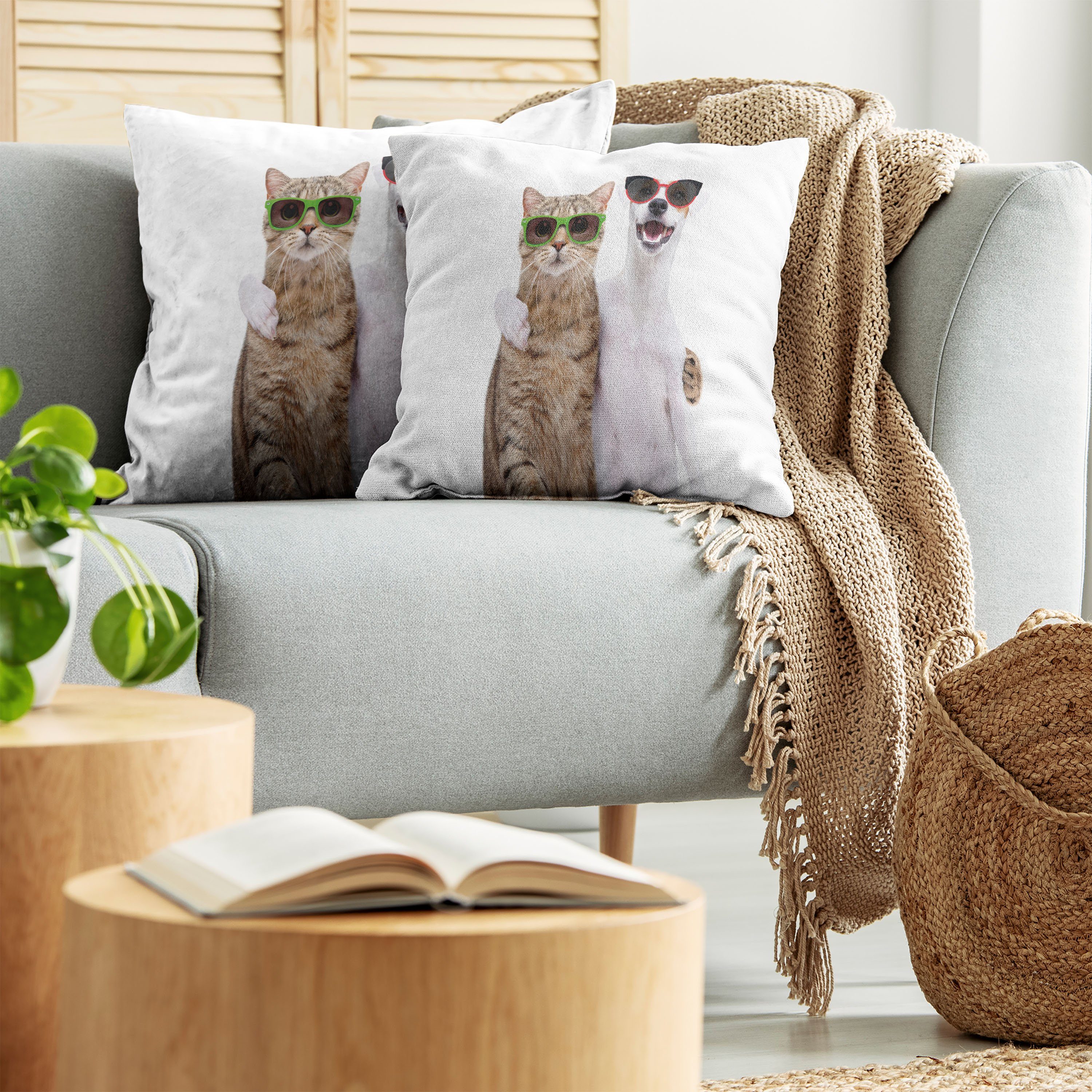 Modern den Abakuhaus Accent Süße Katze in Kissenbezüge (2 Doppelseitiger Katze Hund Sonnenbrillen Digitaldruck, Stück), und