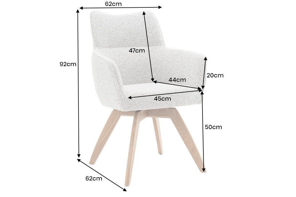 riess-ambiente Drehstuhl ASGARD beige – Strukturstoff, Holzbeine, Armlehne & Taschenfederkern (Einzelartikel, 1 St), 180° drehbar mit Rücklaufautomatik – ideal  – Bild 5 von 5