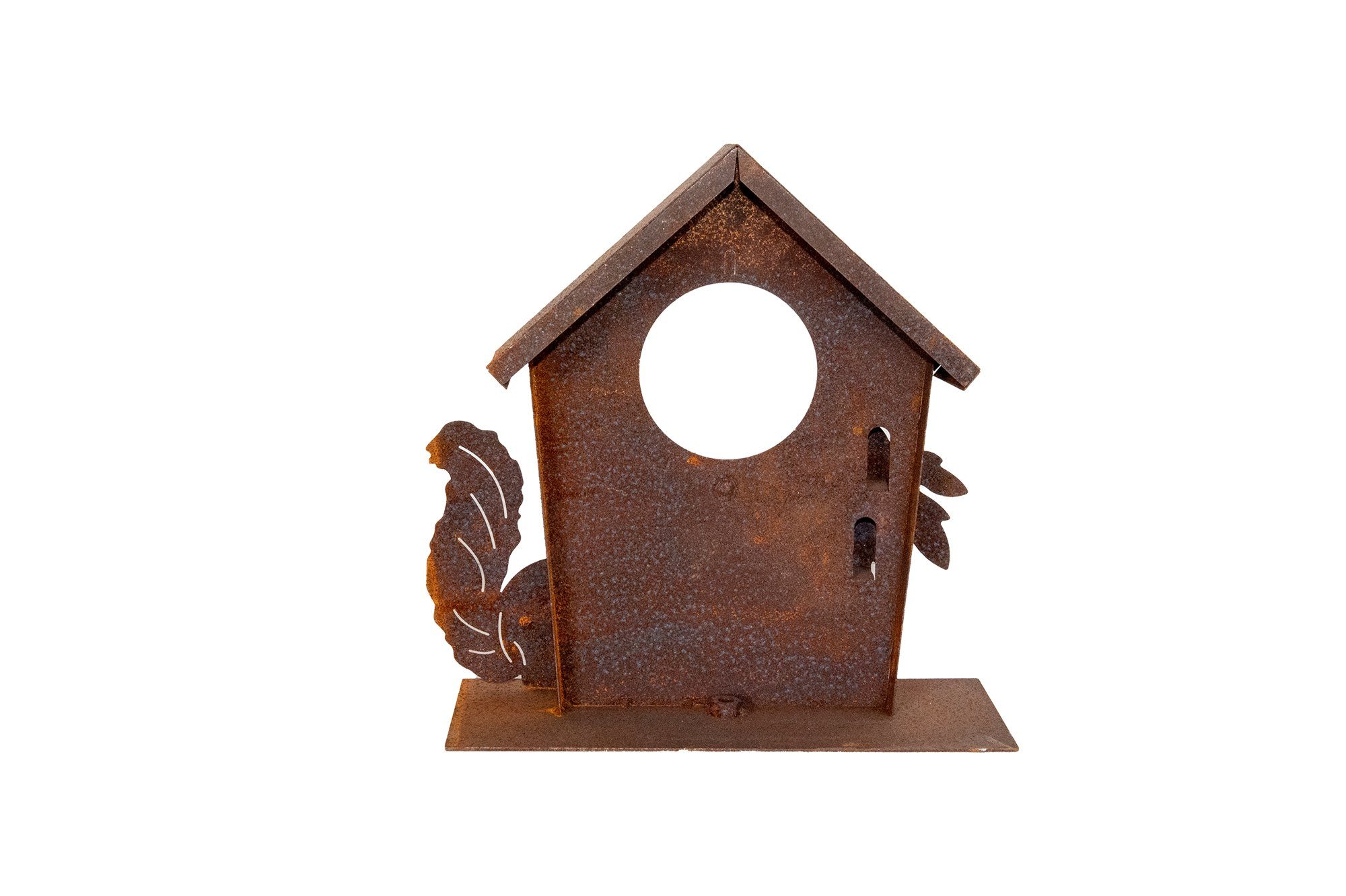 Dewoga Edelrost-Metalldesign Vogelhaus Vogelhäuschen mit Eichhörnchen, ca. 25 x 10 x 25 cm