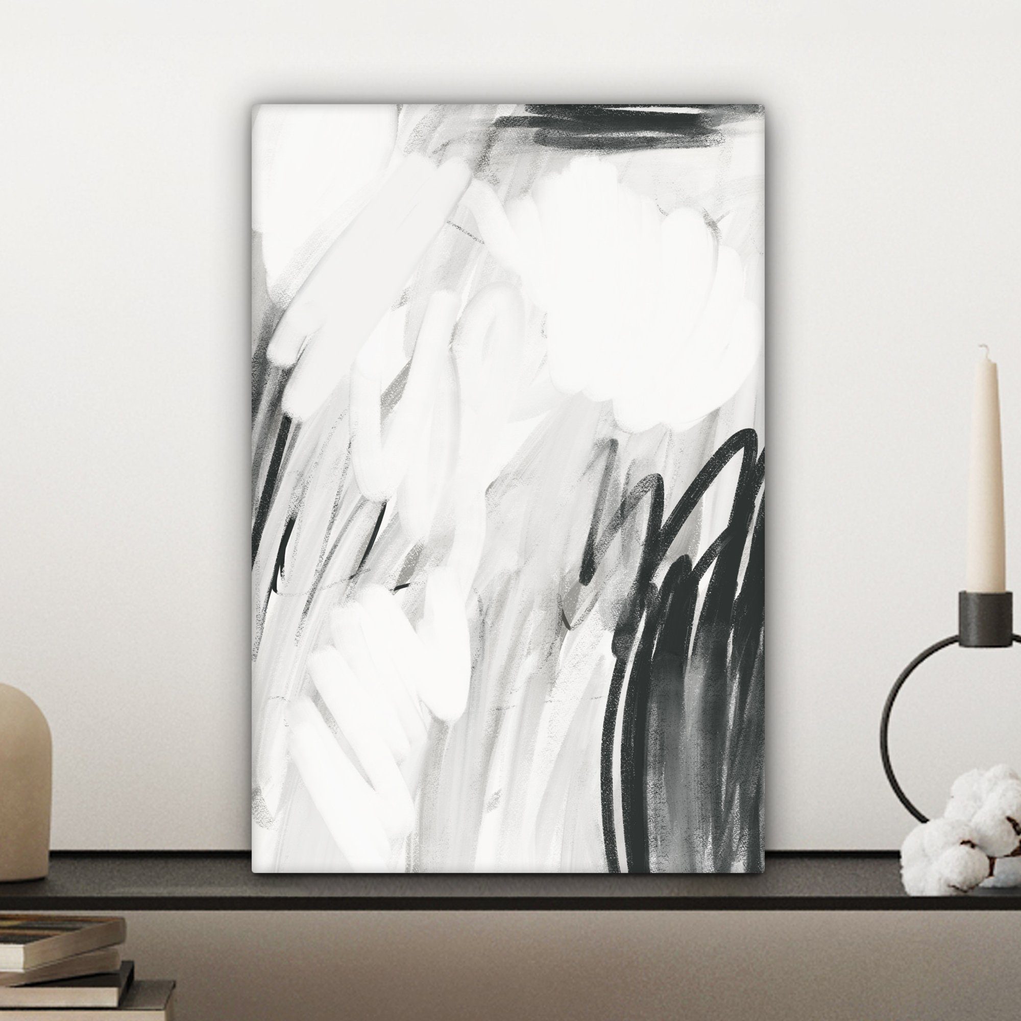 Schwarz Gemälde, Grau, 20x30 Leinwandbild Kunst inkl. Weiß - St), cm OneMillionCanvasses® bespannt Zackenaufhänger, fertig (1 - Leinwandbild -