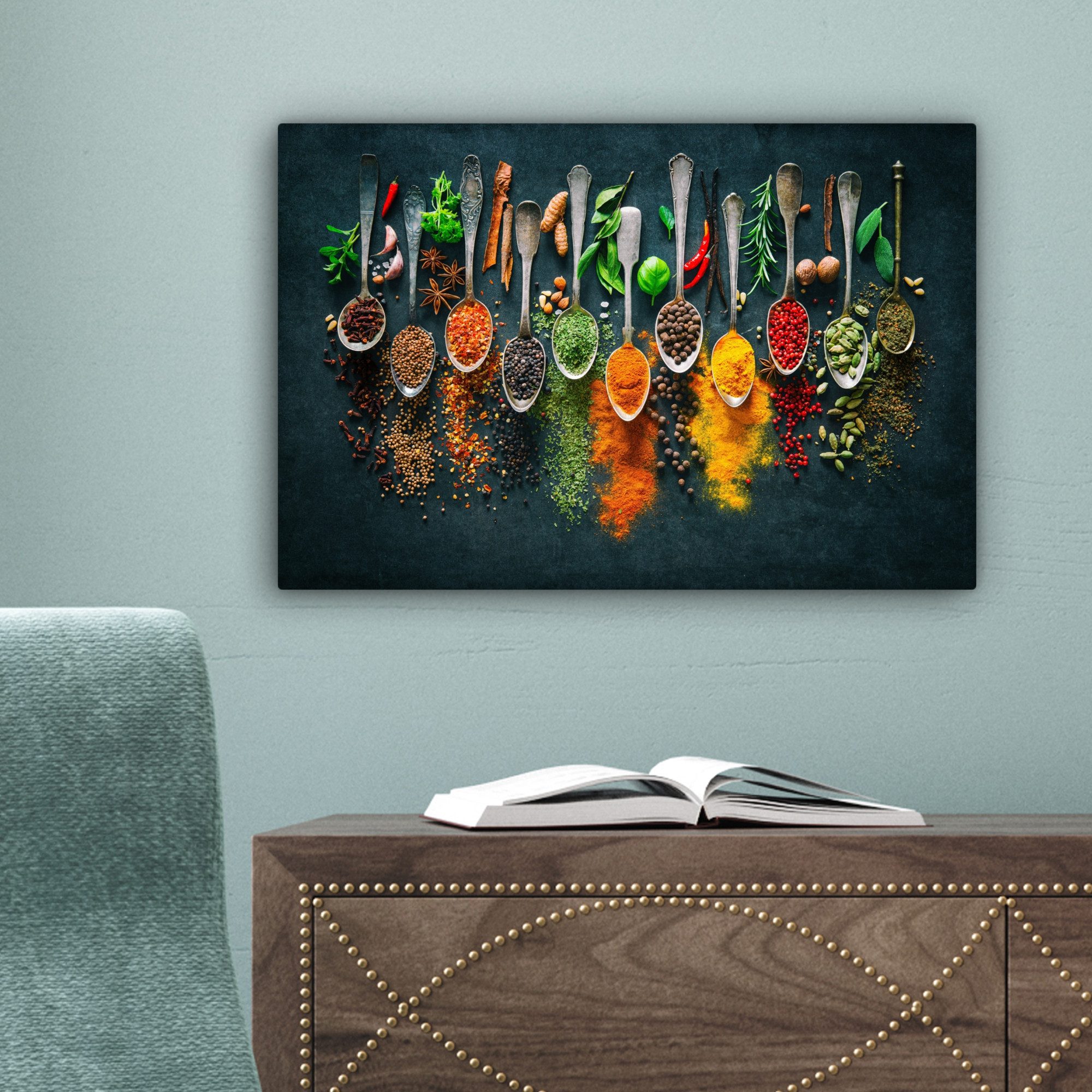 OneMillionCanvasses® Leinwandbild Löffel - Gewürze - Farbenfroh - Gewürze, Fotodruck (1 St), Wandbilder für Esszimmer, Wanddeko Bilder Küche, 20x30 cm – Bild 3 von 5