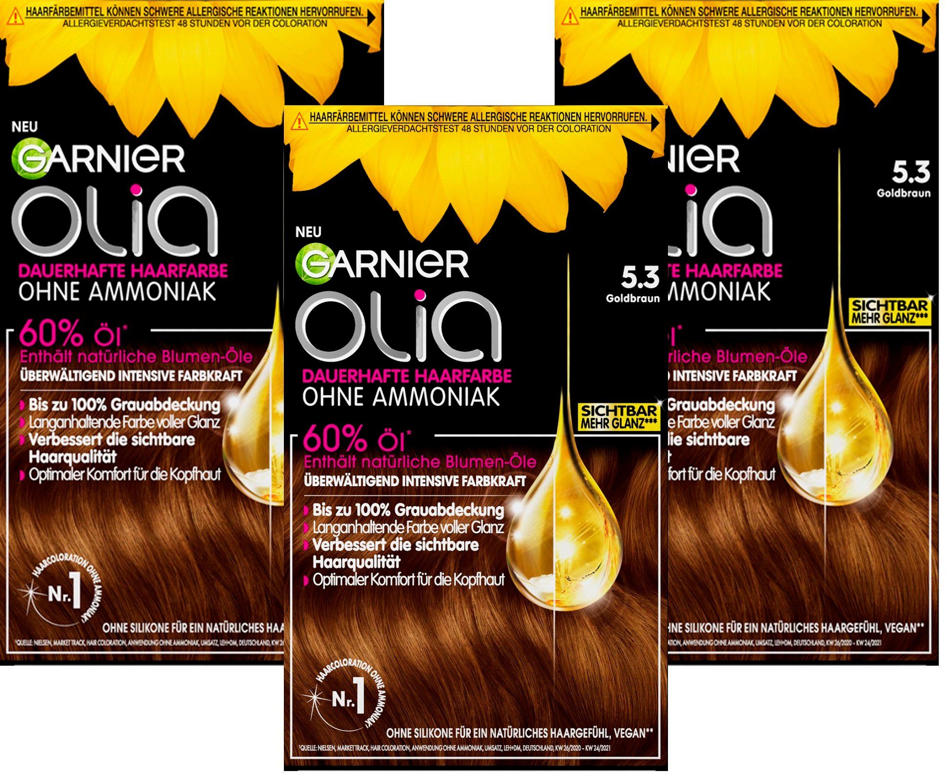 GARNIER Coloration Garnier Olia dauerhafte Haarfarbe, Set, 3-tlg., mit pflegender Formel