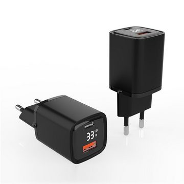 EAXUS 33 Watt USB-A + USB-C Netzteil mit Schnellladefunktion und Display USB-Ladegerät (4000,00 mA, optional inkl. Schnellladekabel, USB Power Delivery + QC4.0 Schnellladung, zeigt Ladegeschwindigkeit)