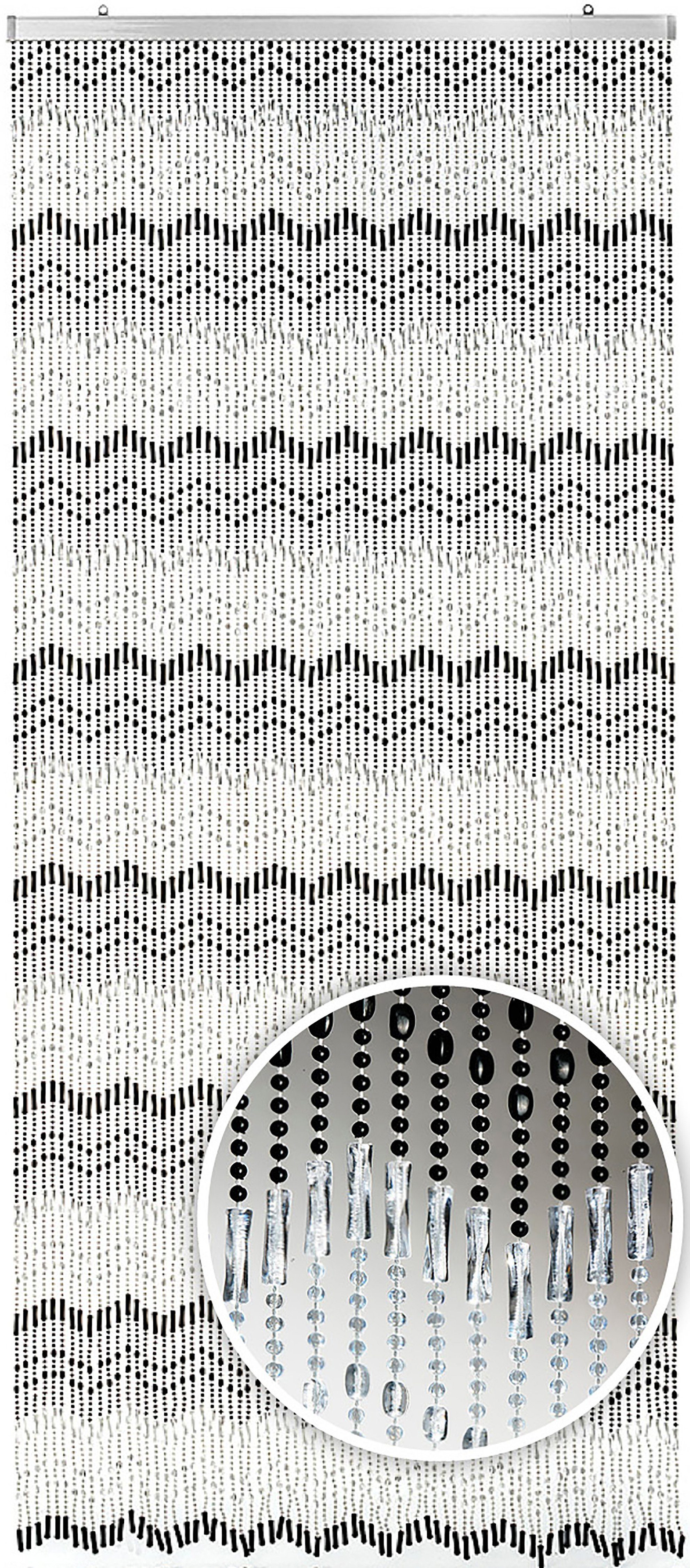 Türvorhang Perlenvorhang MOUNTAIN - black St), transparent cm, white 90x200 - Kobolo, Ösen (1
