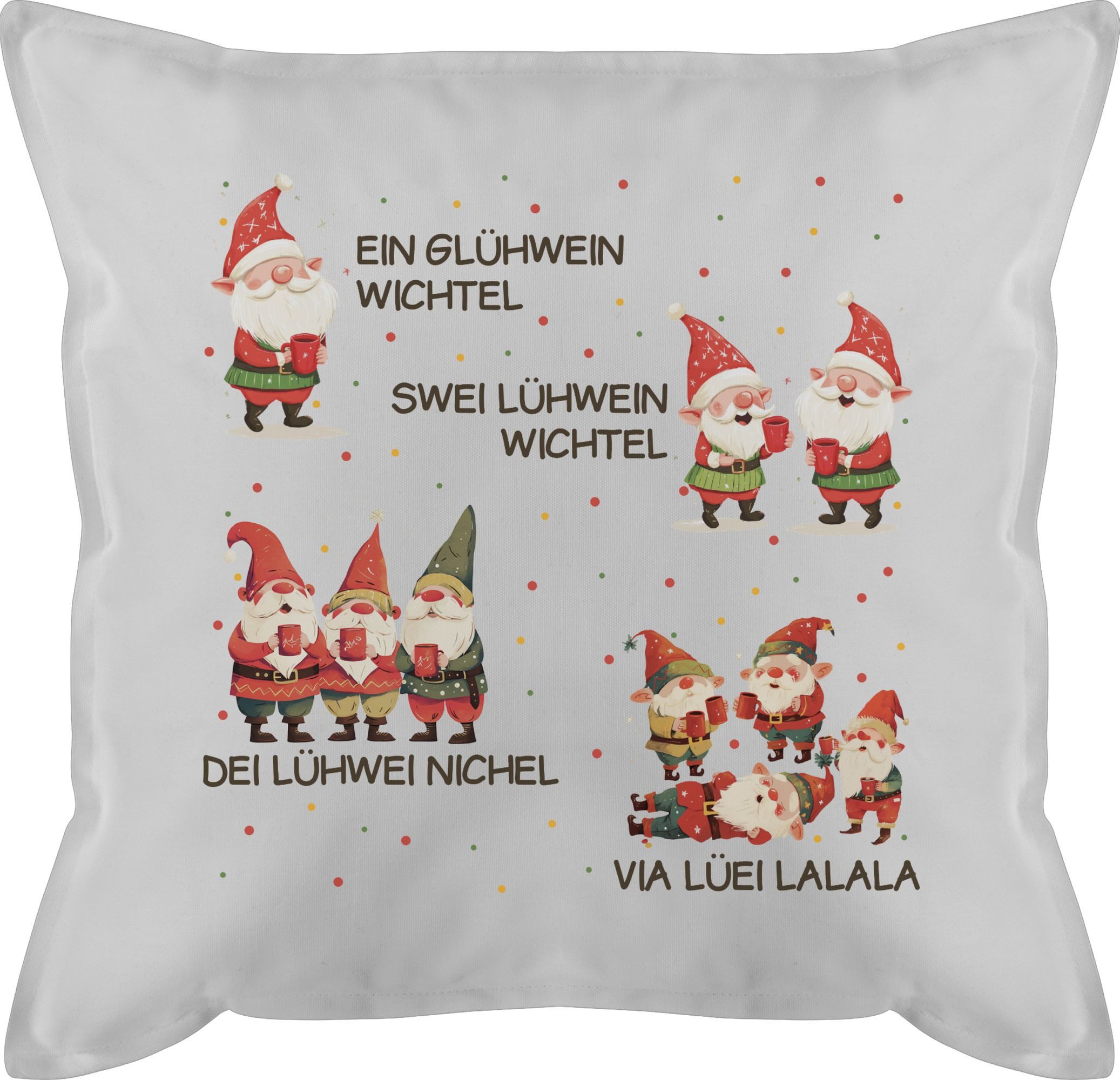 Shirtracer Dekokissen Ein Glühwein Swei Glühwein, Wichtel, Weihnachten, Weihnachtsmarkt, Weihnachtskissen Christmas
