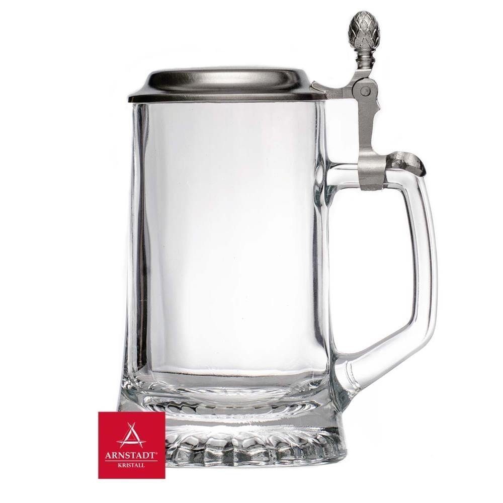 ARNSTADT KRISTALL Bierkrug Bierkrug aus Glas mit Zinndeckel & individuelle Wunsch-Gravur