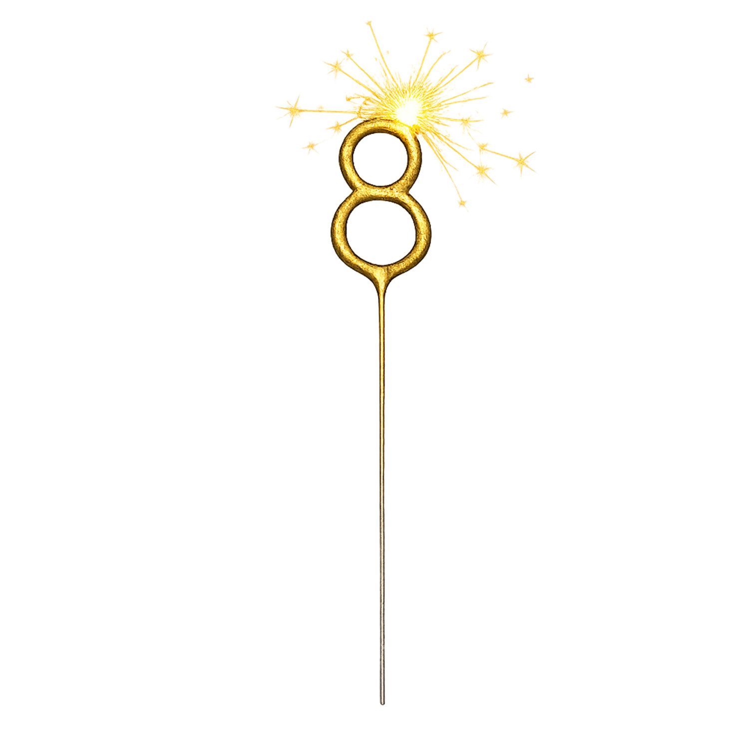 partydeco Geburtstagskerze Zahlen Wunderkerze 15 cm, Gold
