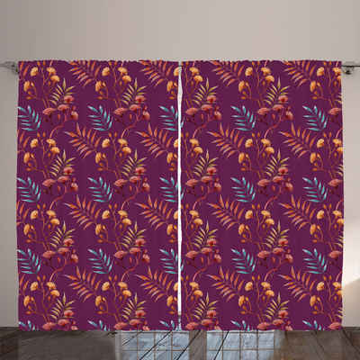 Gardine Gardinen mit Schlaufen und Haken 140 cm x 2 Vorhangbahnen, Abakuhaus, Tropisch Bohemian Wilde Blätter Kunst