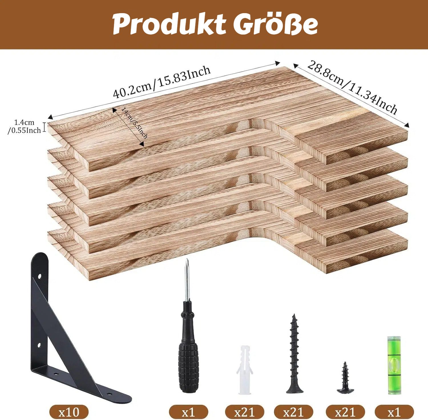 BlingBin Wandboard Schwebendes Eckregal, 5er Set Wandregal, Regalbrett aus Holz, 5er Set 5-tlg., Schweberegale für Badezimmer, Wohnzimmer, Küche, Hellbraun