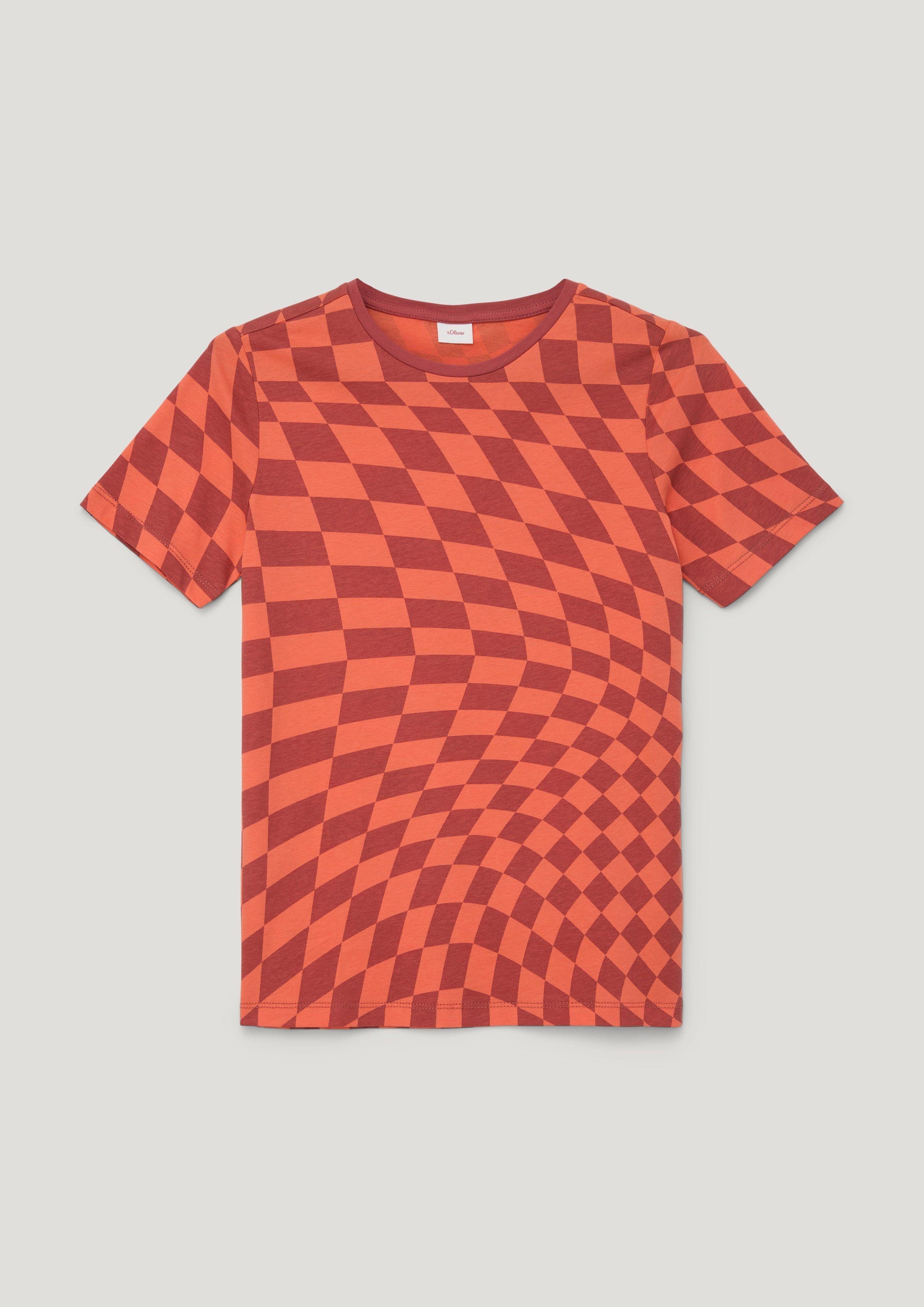 s.Oliver Kurzarmshirt Jerseyshirt mit Allover-Print orange