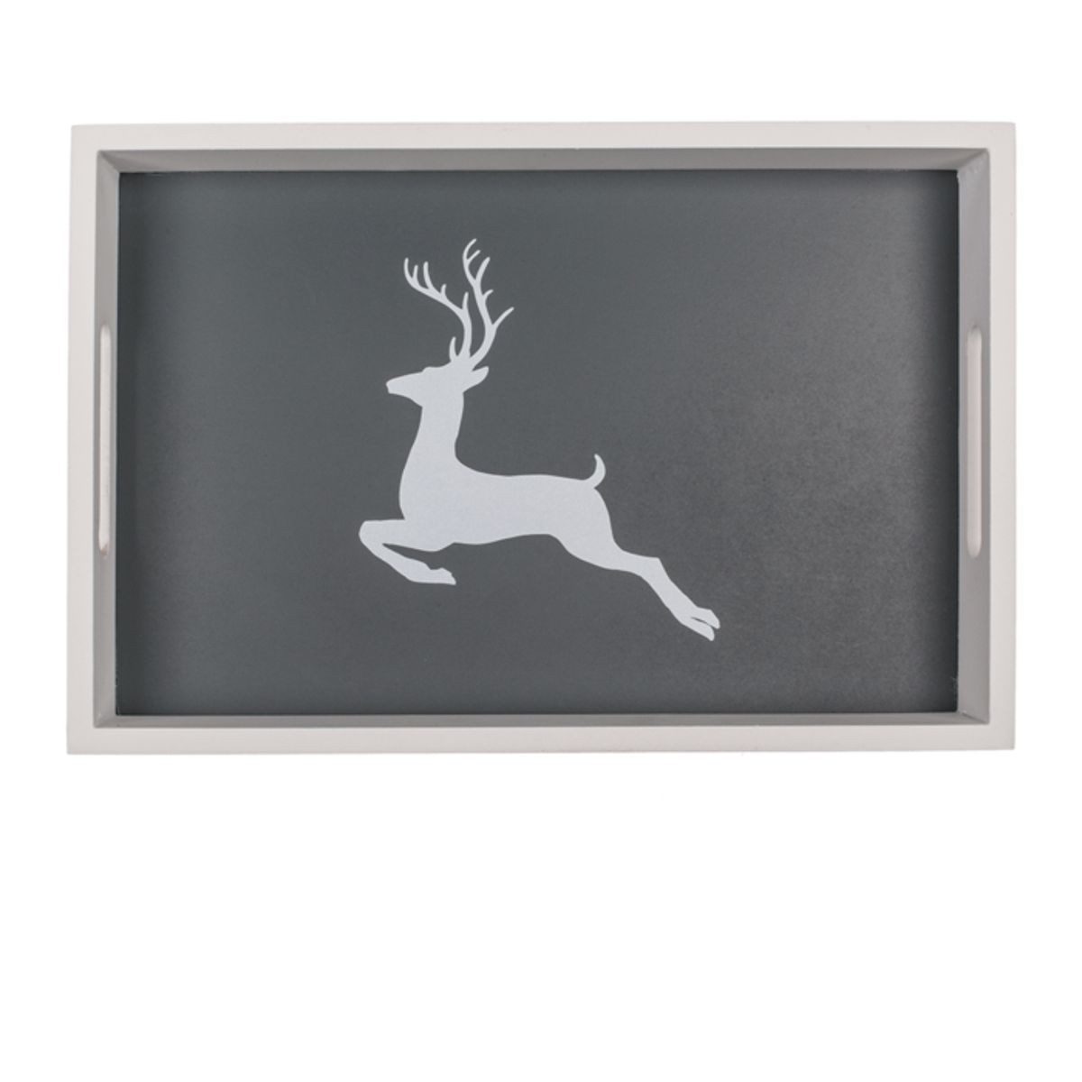 Out of the Blue Tablett Holz Serviertablett für Geschirr & Deko Weiß mit Hirschmotiv Hirsch, Holz, (1-tlg), mit Griffen