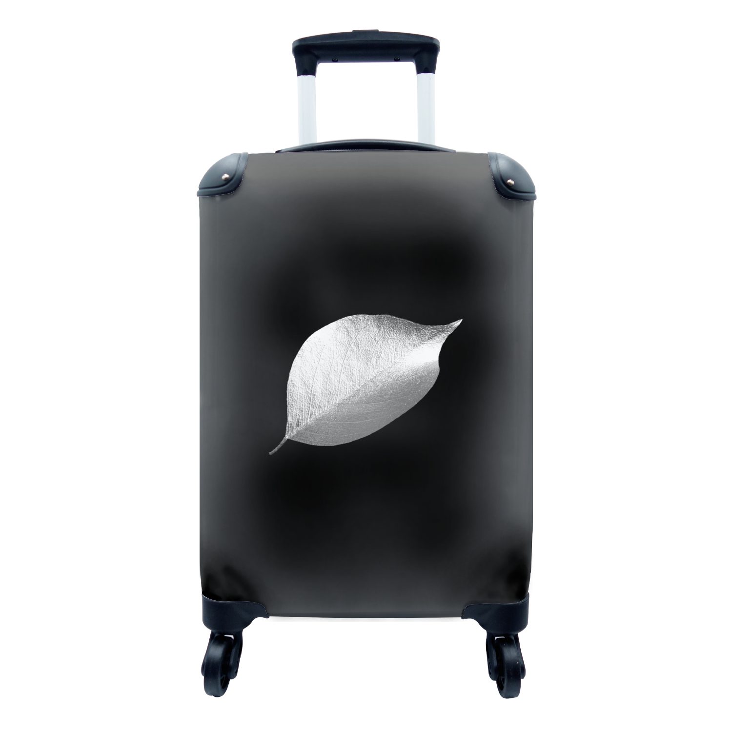 MuchoWow Handgepäckkoffer Blatt auf schwarzem Hintergrund - schwarz und weiß, 4 Rollen, Reisetasche mit rollen, Handgepäck für Ferien, Trolley, Reisekoffer
