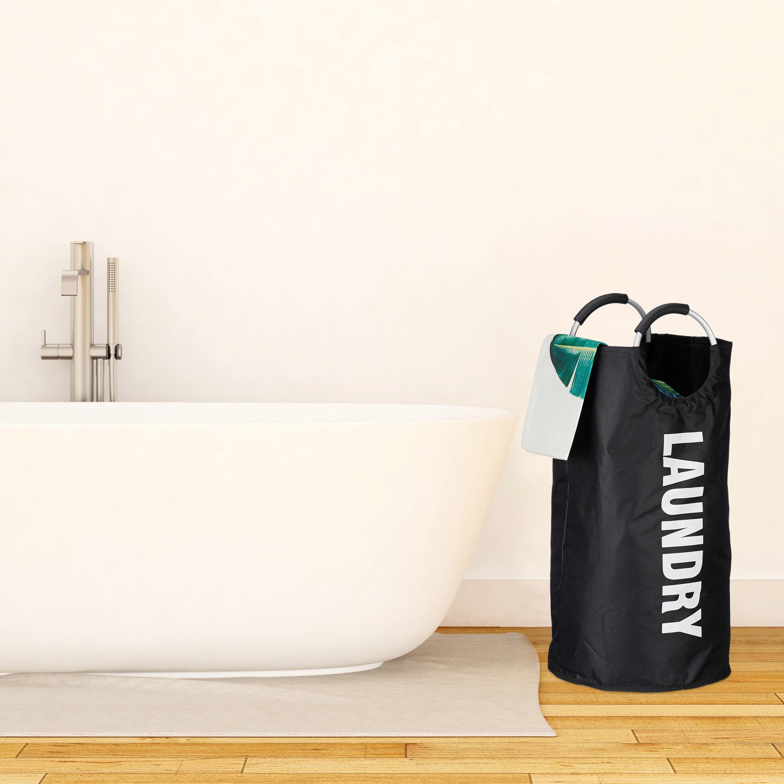 relaxdays Wäschekorb Faltbarer Wäschekorb mit Henkel, schwarz günstig online kaufen