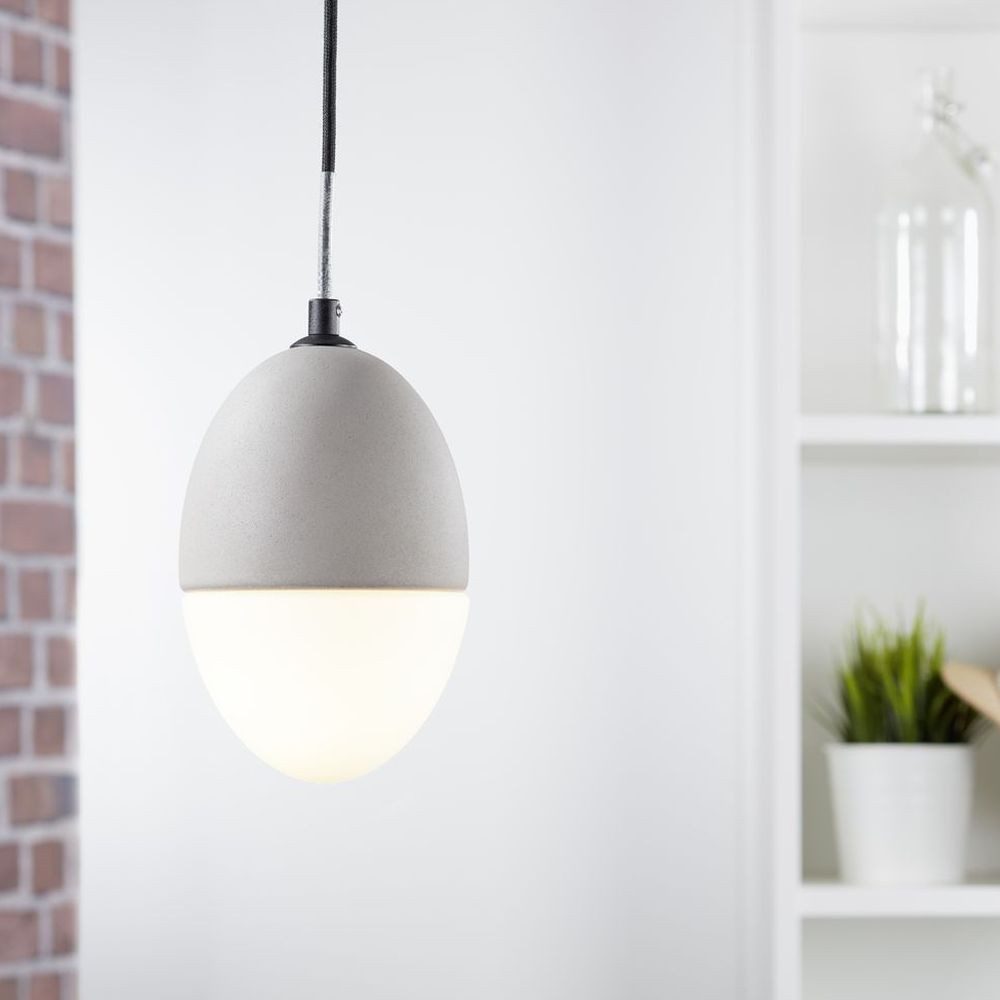 famlights Pendelleuchte famlights, Pendelleuchte Dinko aus Beton und Glas in Grau und Weiß