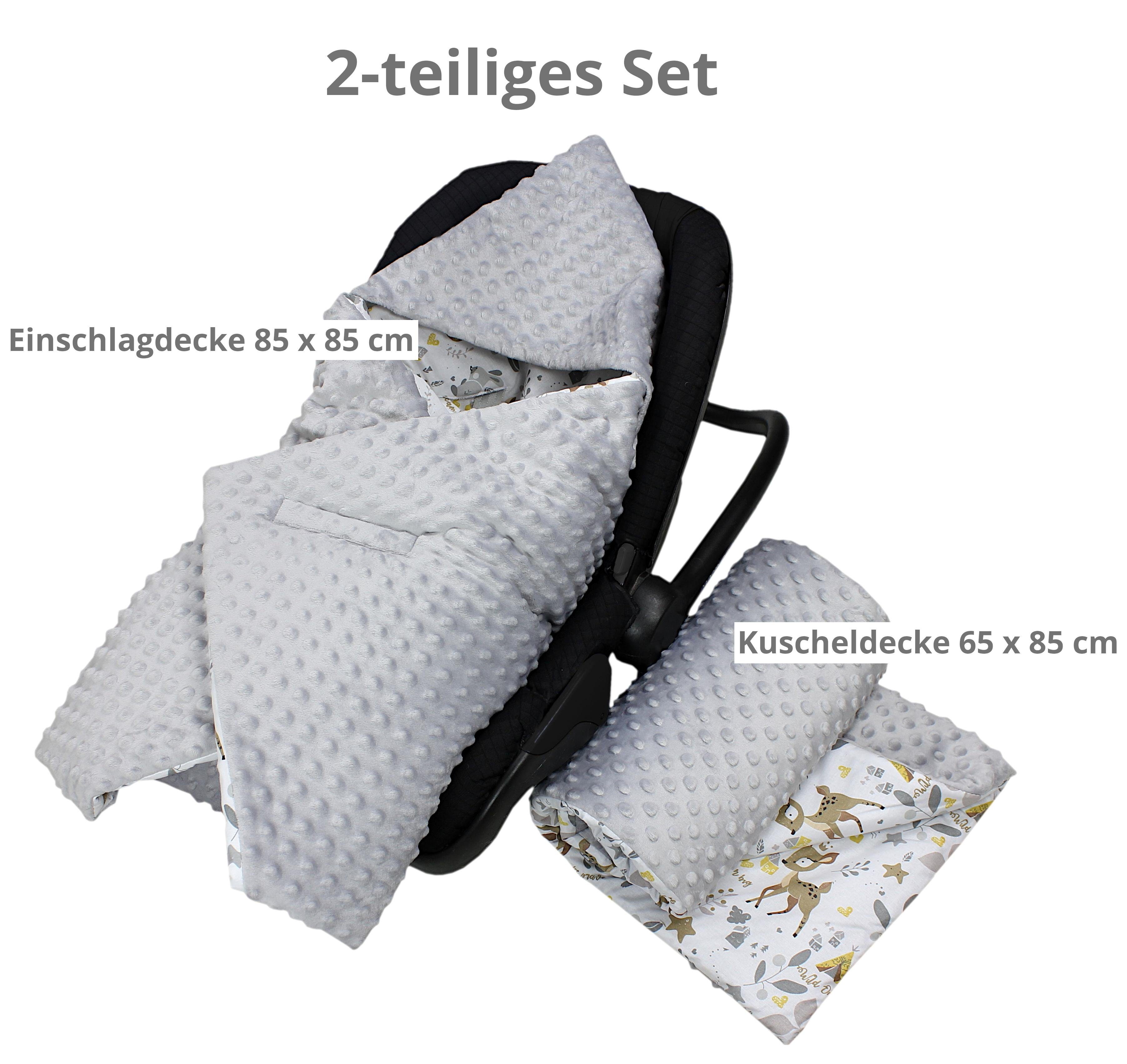 / für Minky, Autositz Einschlagdecke SET Hirschkalb Decke Grau 85x85 TupTam Babyschale Einschlagdecke Baby 2er