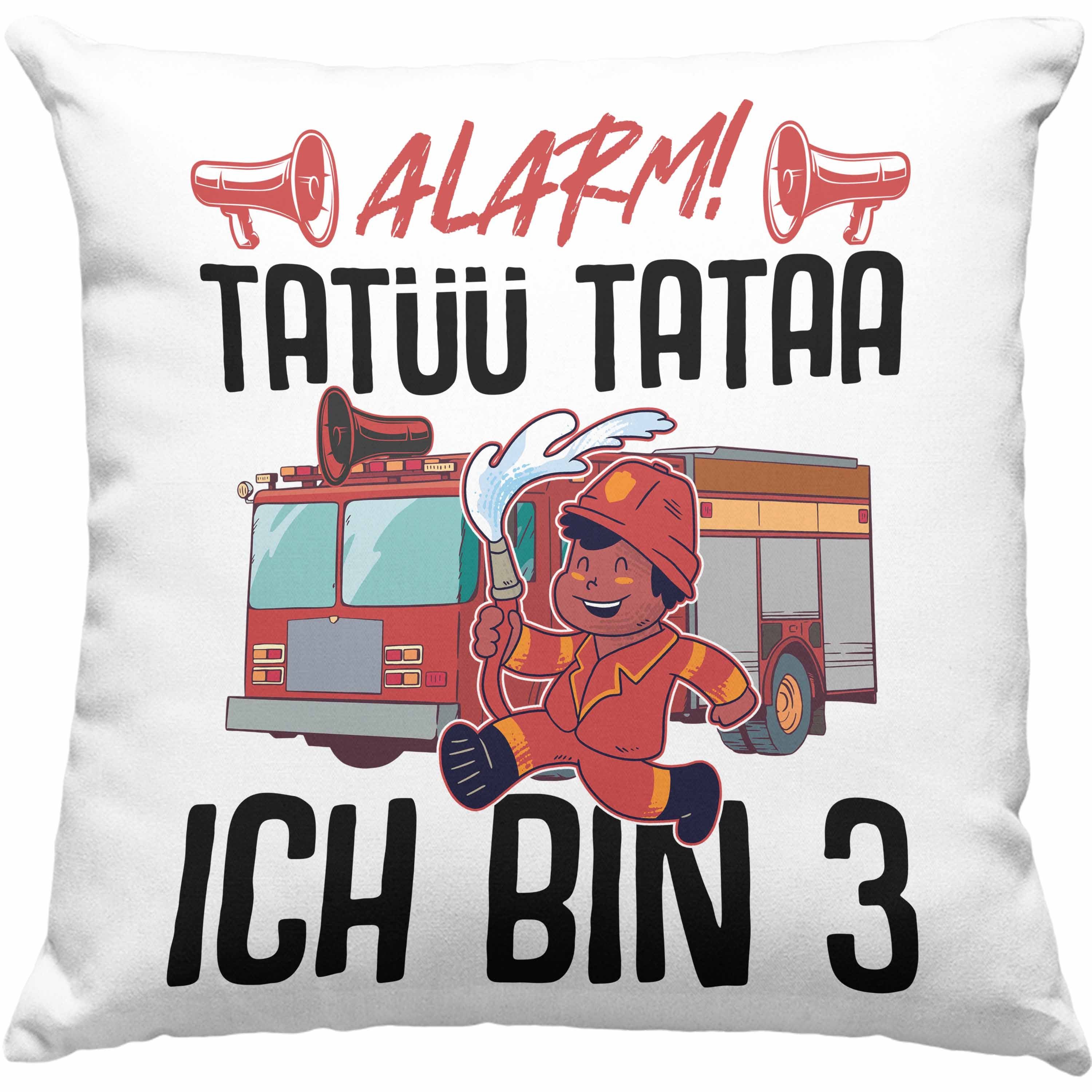 Trendation Dekokissen Trendation - 3. Geburtstag Geschenk Jungs Feuerwehr Kissen Geschenke Zubehör Lustig Kinder Geburtstag Spruch Ich Bin 3 Dekokissen mit Füllung 40x40 Grün