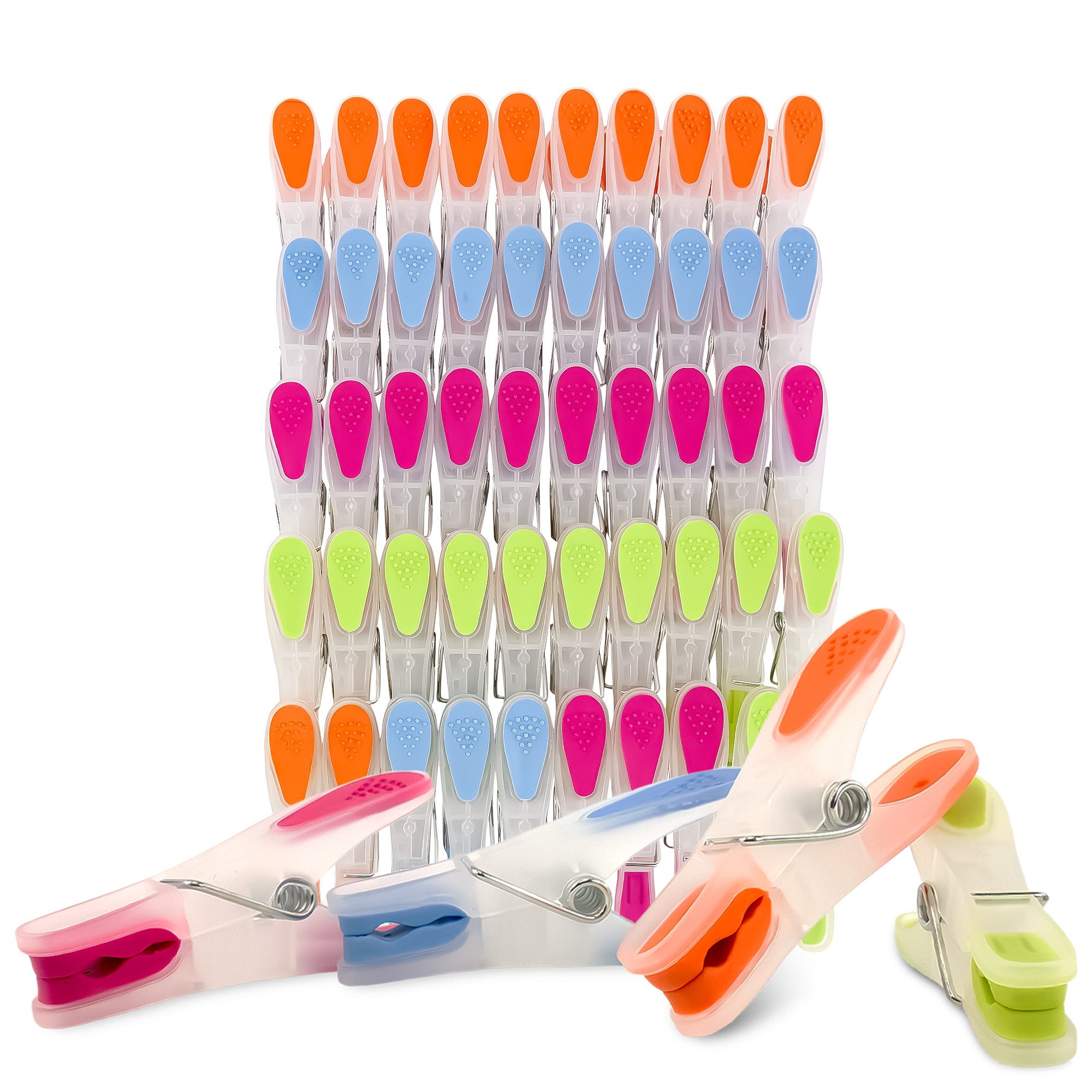 SOHFA Wäscheklammern 50 Stück Soft Grip ohne Abdruck - Wäscheklammern groß bunt Kunststoff, buntes Klammern Set