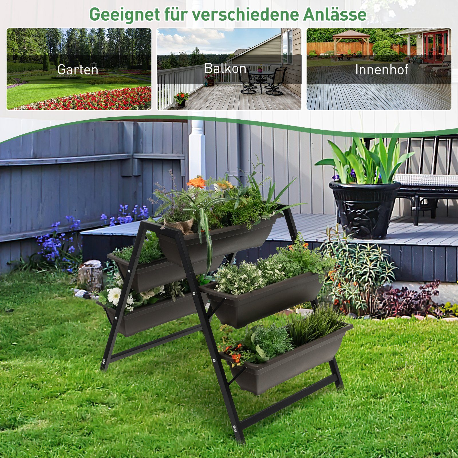 abnehmbare Pflanzentreppe, 65x92x79cm COSTWAY 5 Pflanzkästen, Ablaufloch,