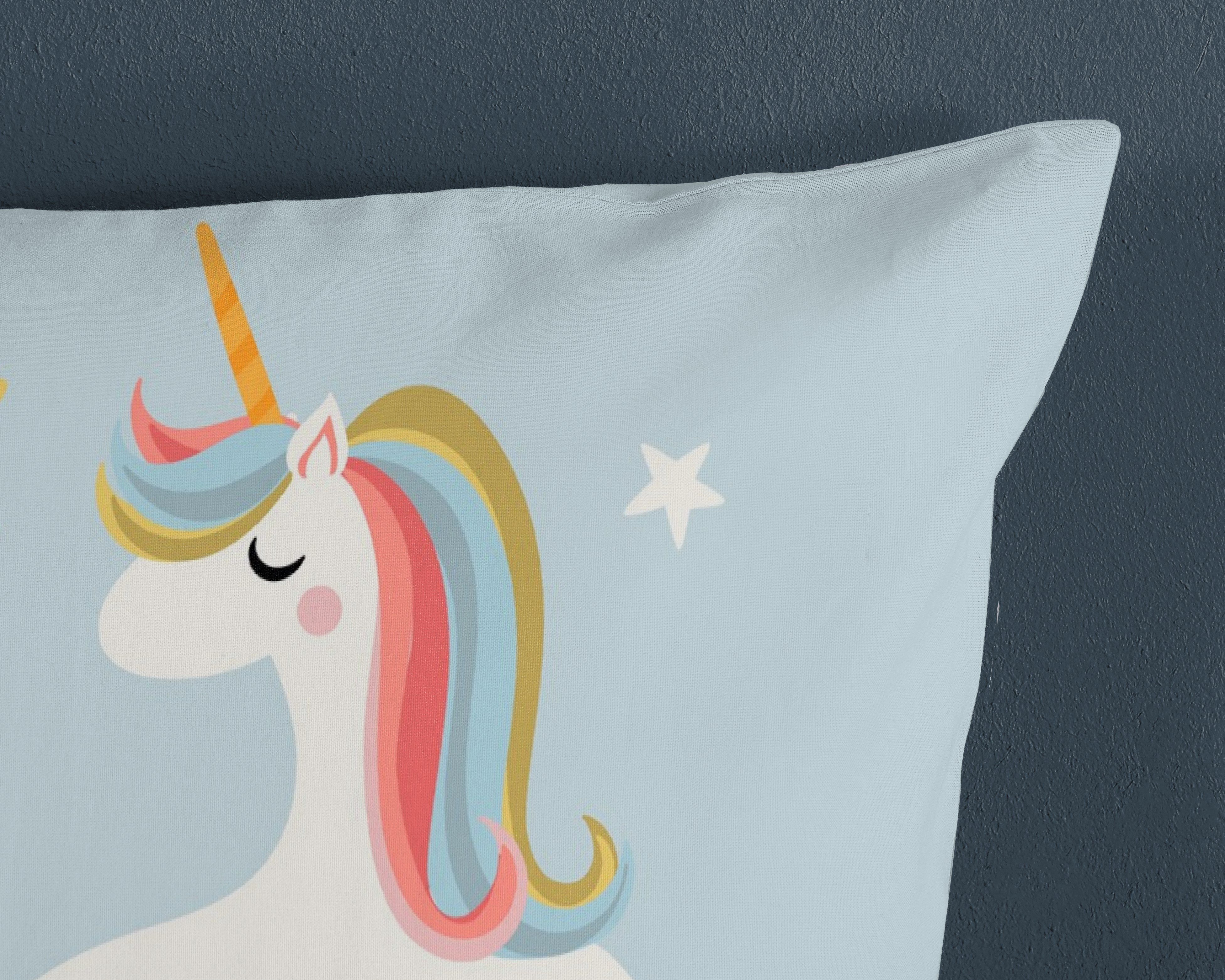 good morning Kinderbettwäsche Suus, Renforcé, 2 teilig, Baumwolle, Renforcé, Baby, Kind, Mädchen, Einhorn, Regenbogen, Rosa – Bild 4 von 4