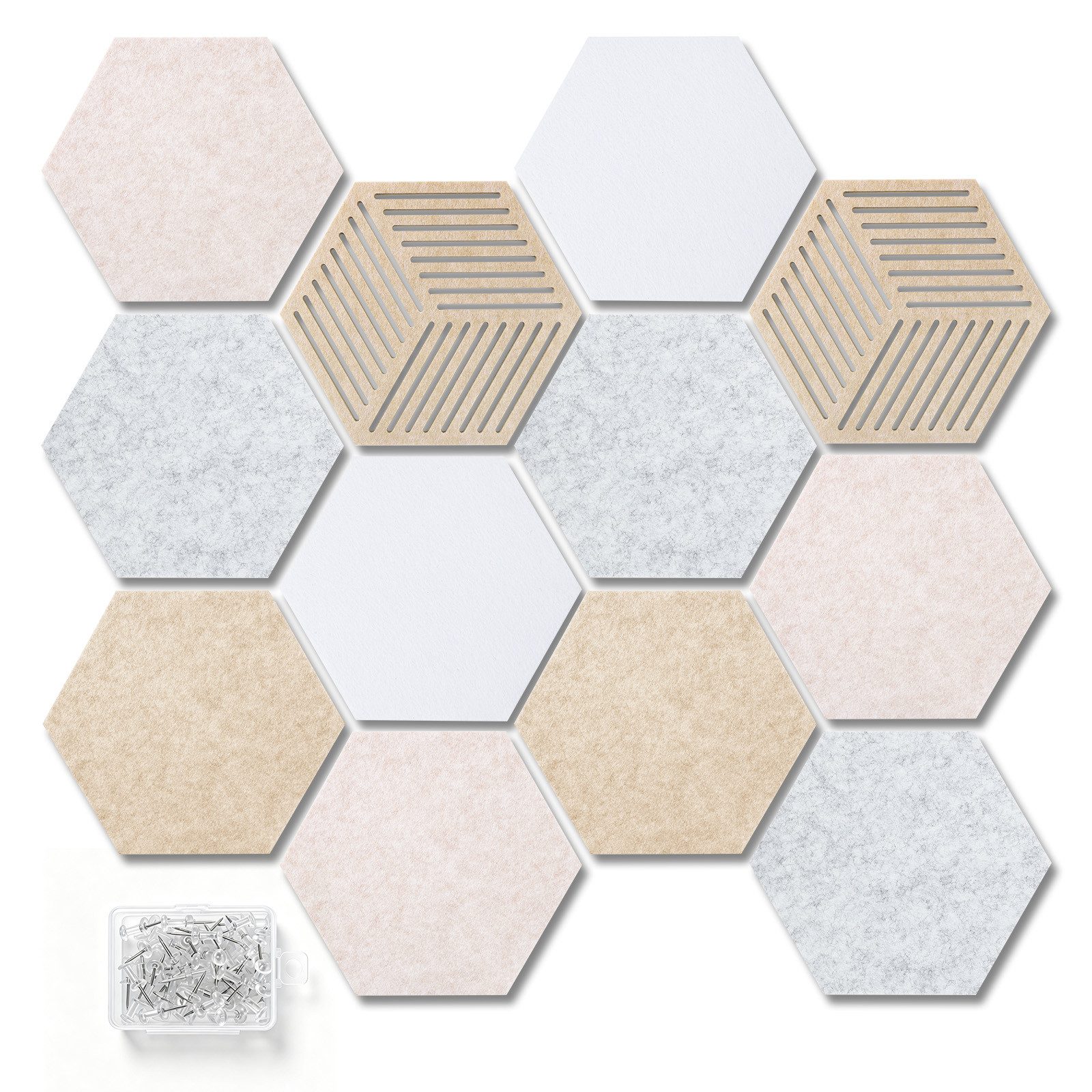 QUBEBU Pinnwand 12Stück Filz Pinnwand Memoboard Selbstklebend mit 50 Stk Pinnnadeln, (Korkwand Filzboard Memotafeln Bulletin Board Memo Board für Büro Küche, 12-tlg., Hexagon DIY Pinnwand Korktafel, 30x26x0.9cm, Dekorative Filzwand), Visionboard, Fotowand & Memoboard für Wohnzimmer, Kinderzimmer, Schule