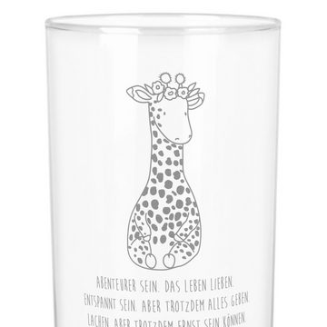 Mr. & Mrs. Panda Glas 400 ml Giraffe Blumenkranz - Transparent - Geschenk, Freundin, Wasser, Premium Glas, Lasergravur