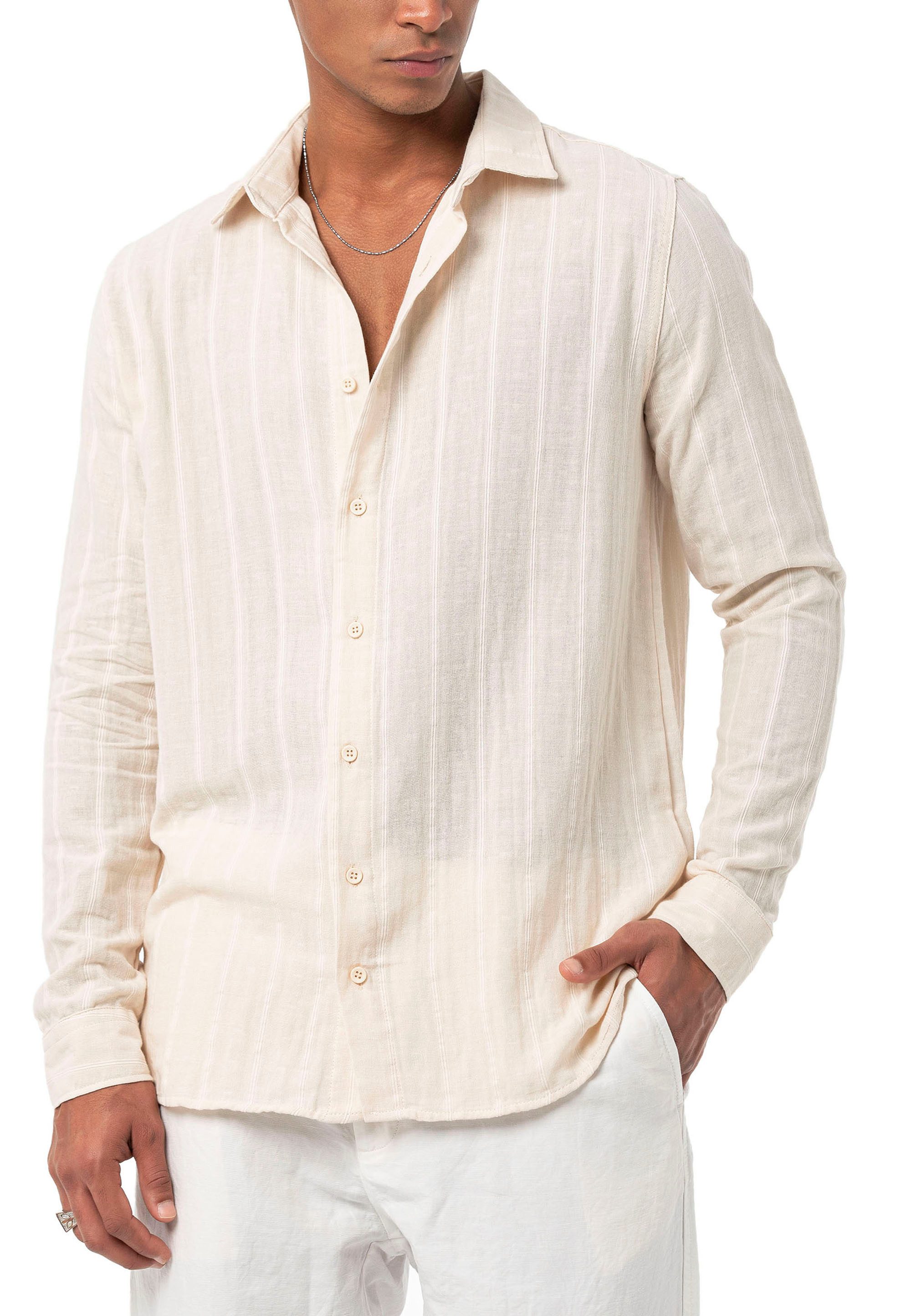 RedBridge Leinenhemd Red Bridge Herren Hemd Langarm Baumwolle