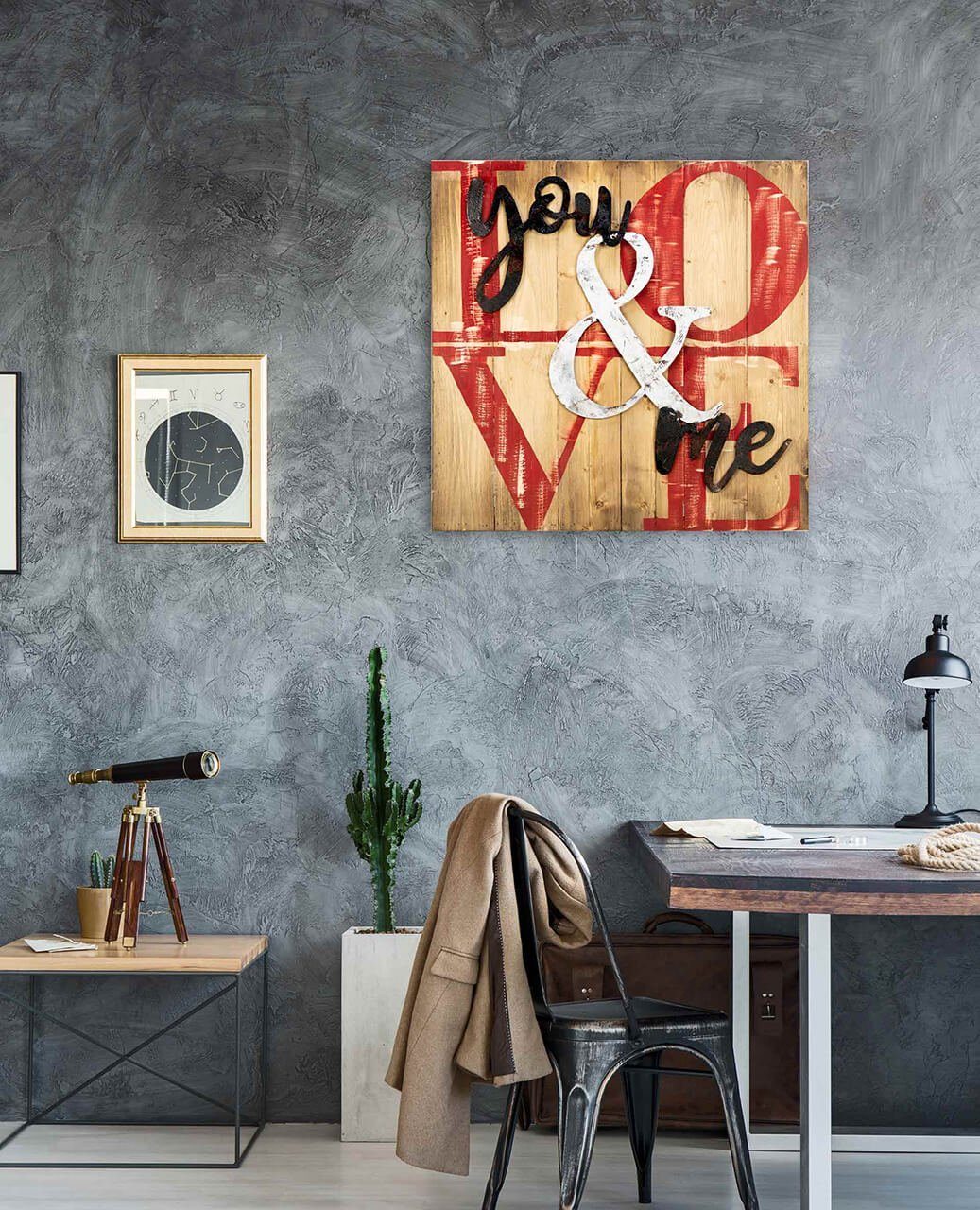 KUNSTLOFT Holzbild Pure Holz handgefertiges Wandbild 60x60 cm, Love aus