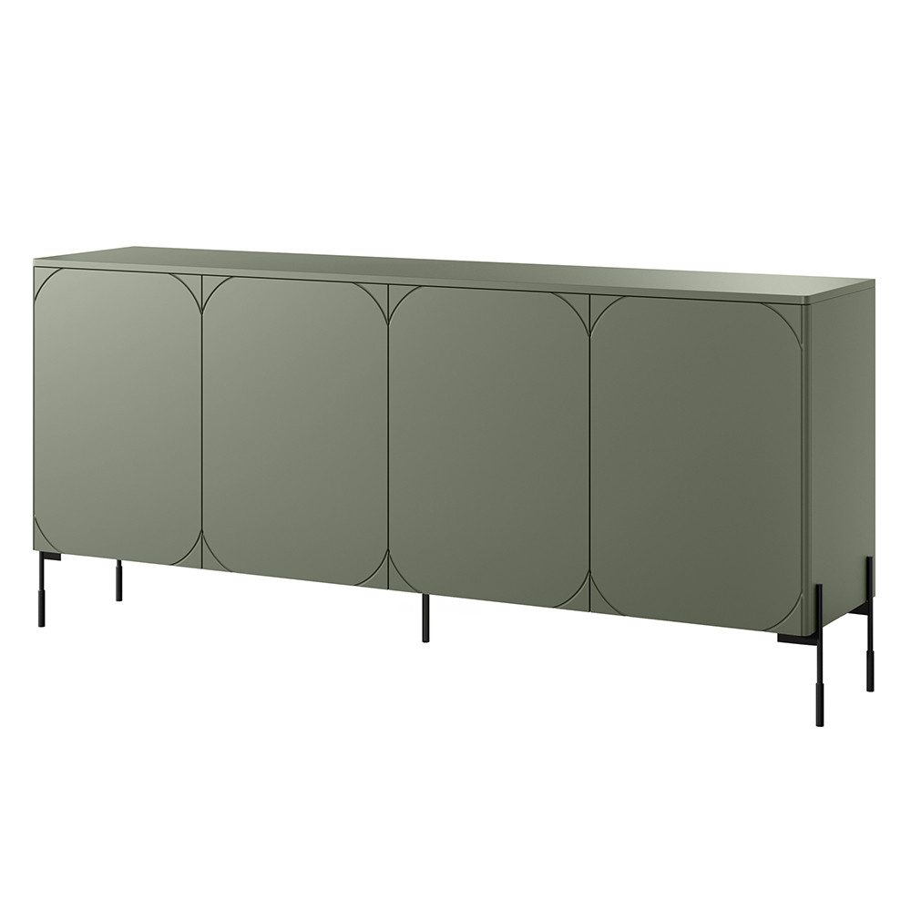 Lomadox Sideboard SPLIT-141, oliv grün matt 204 cm 4-türig Softclose Metallfüße Push-to-open