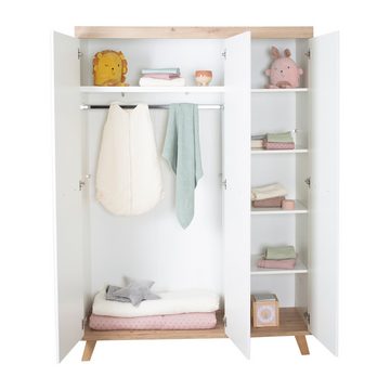 roba® Kinderkleiderschrank Malo, moderner Kleiderschrank für Kinder- & Babyzimmer Weiß lackiert mit Dekor Artisan Eiche, aus Holz mit Metallgriffen