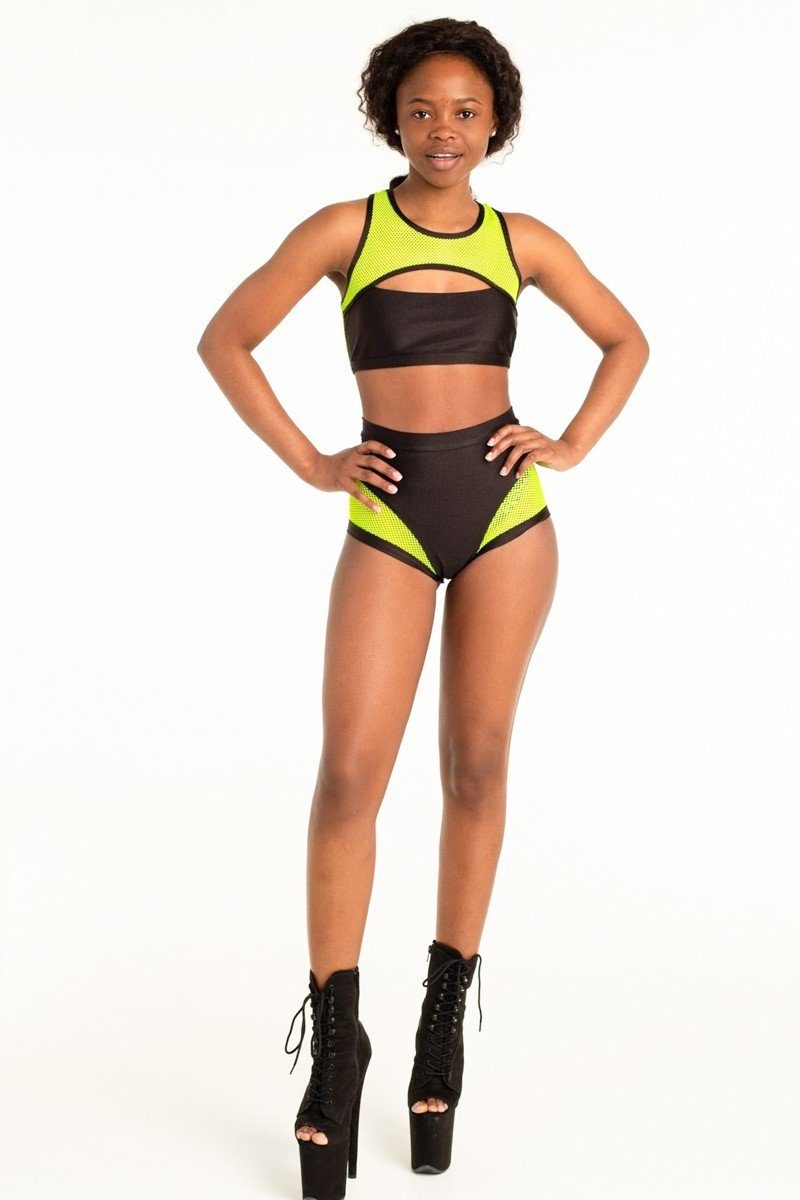 Panty Bekleidung Polerina Sport Yellow & Black Shorts (1-St) Polerina für Frauen