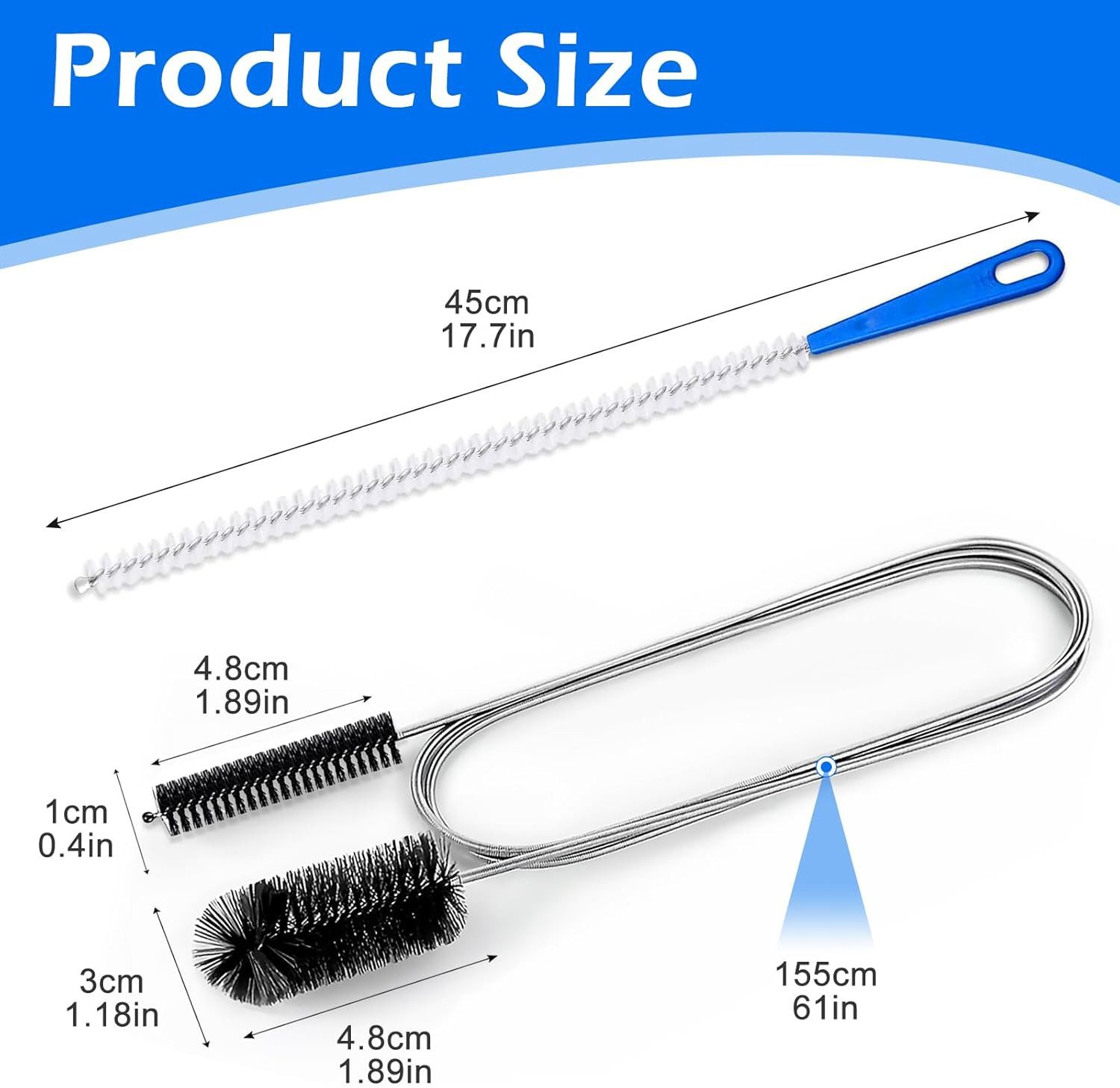 FELIXLEO BH-Einlagen Abflussreiniger Doppelkopf Edelstahl Rohrreinigungsbürste flexibel. (1 Paar)