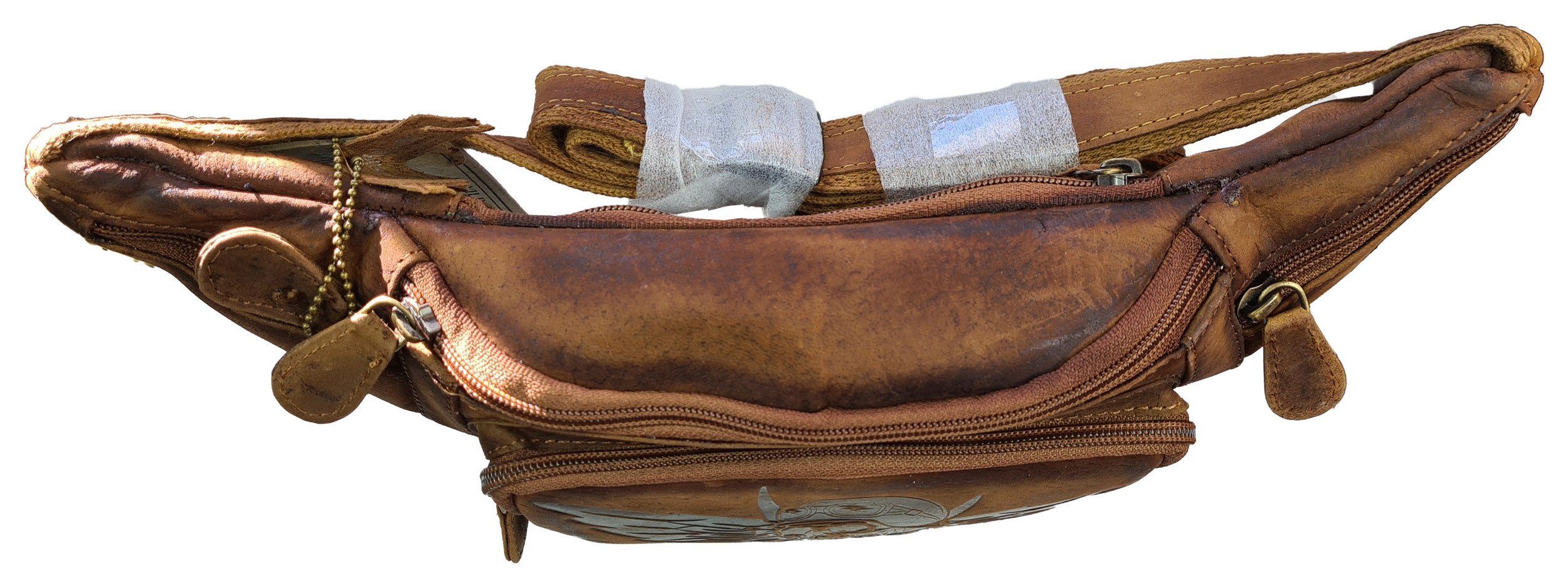 Einkaufszauber Gürteltasche Echt Leder Gürteltasche Bauchtasche Skull Fly Totenkopf Braun, Echtleder
