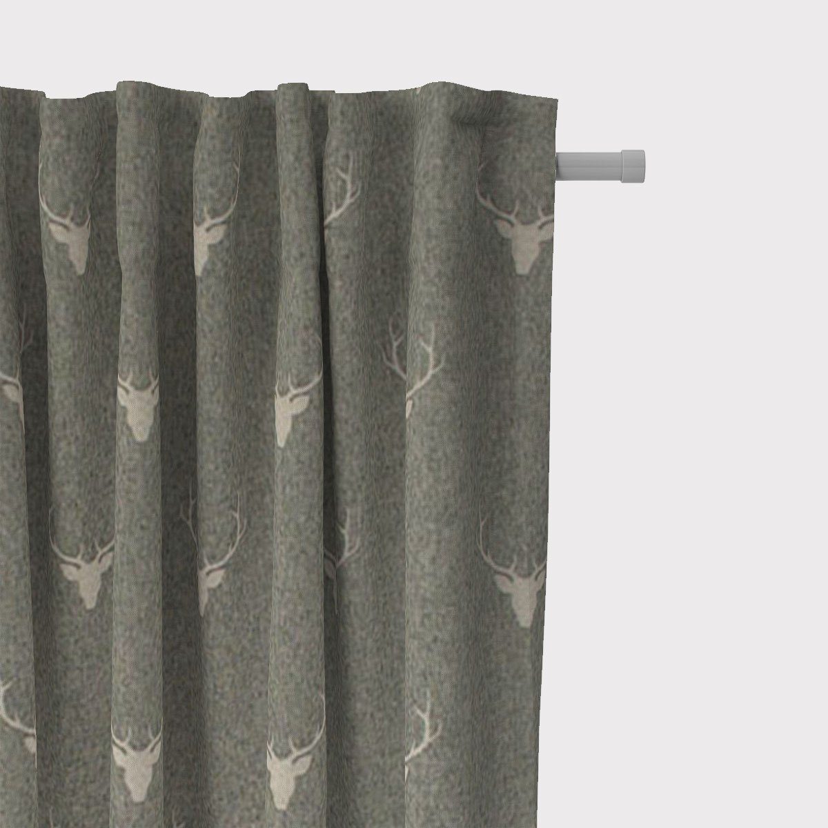 SCHÖNER LEBEN. Vorhang Gardine Jacquard Hirschkopf mit Geweih grün beige, Smokband, Lichtschutz, Jacquard, made in Germany,handmade,doubleface,vorgewaschen